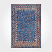 Blue Frame Area Rug – Washable Non Slip Chenille Cotton Carpet With Soft Texture