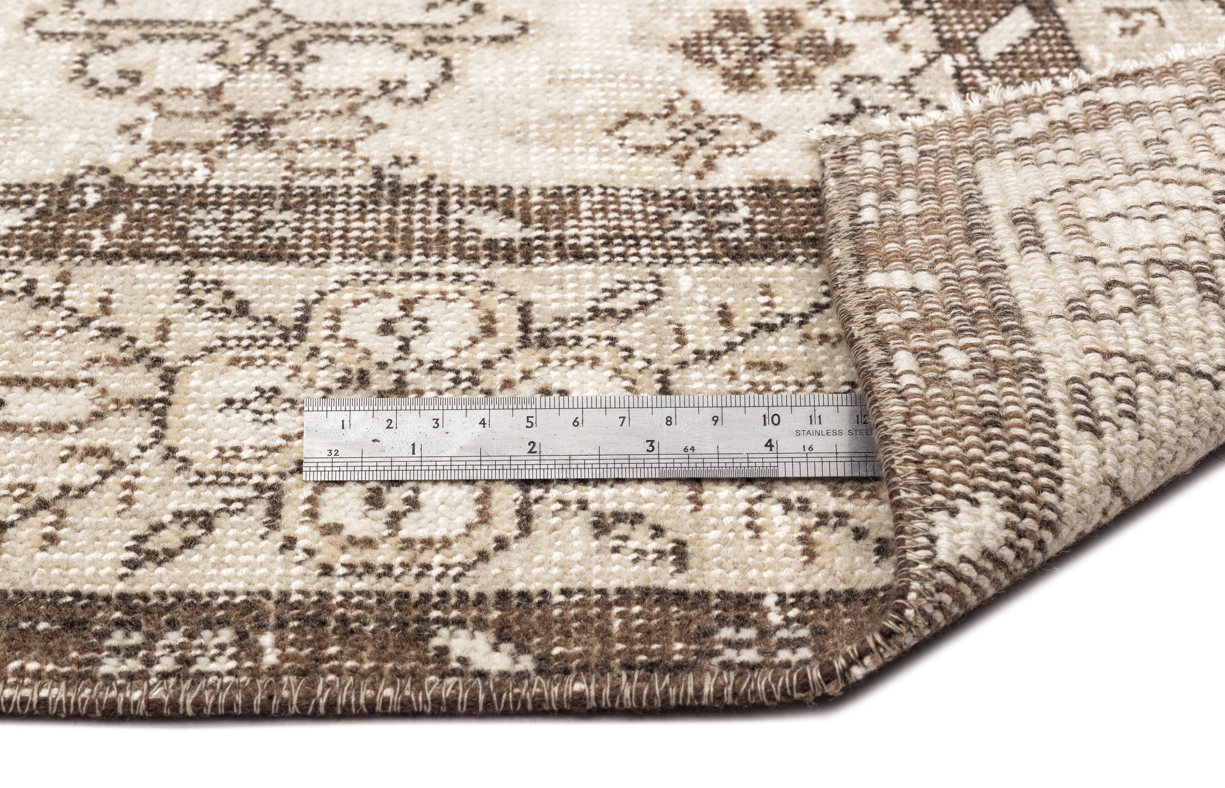 Atina Beige Vintage Wool Handmade Area Rug 5'7" x 8'4"