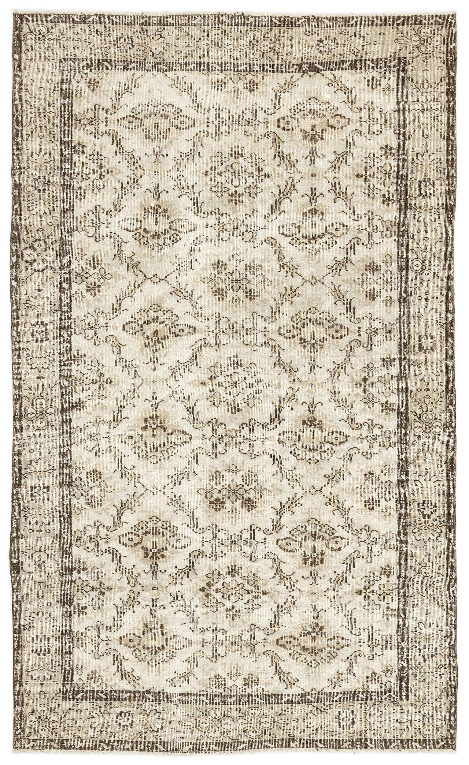 Atina Beige Vintage Wool Handmade Area Rug 5'7" x 8'4"
