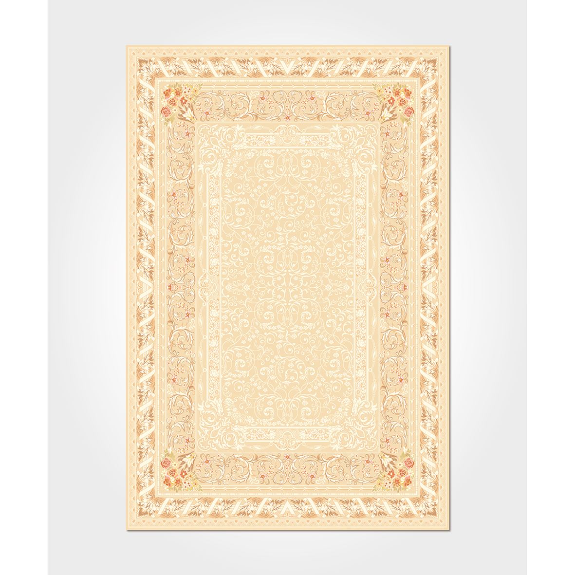 Cream Chenille Area Rug – Washable Non Slip Frame Design Carpet for Living Room
