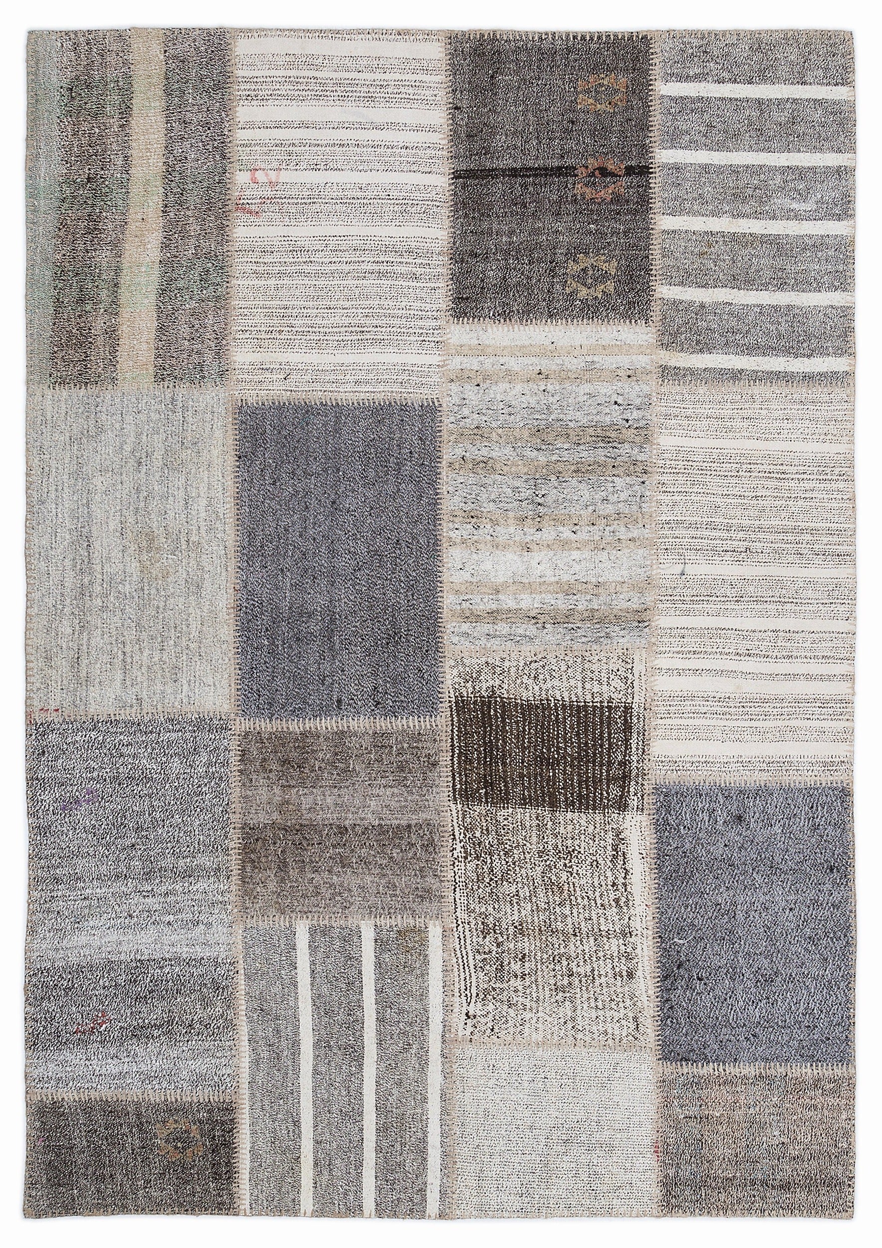 Teselya 1236 Beige Striped Wool Handmade Area Rug 5'3" x 7'7"