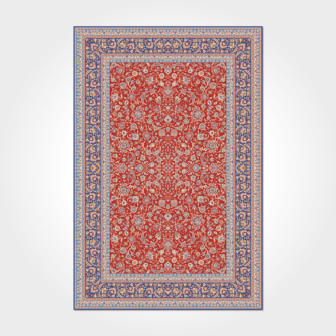 Chenille Cotton Area Rug - Washable Non Slip Red Frame Carpet for Living Room