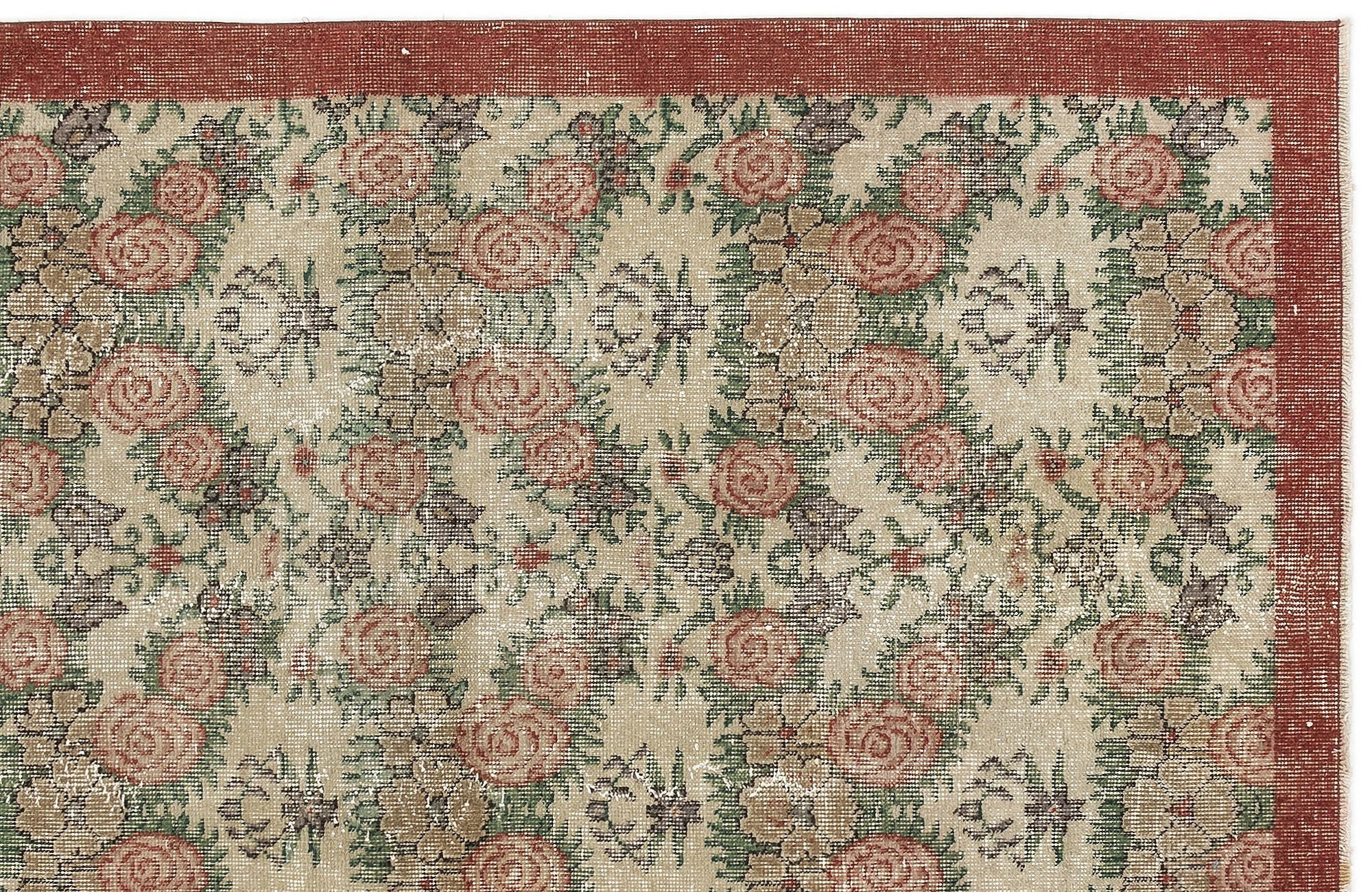 Atina Red Floral Wool Handmade Area Rug 3'9" x 6'7"