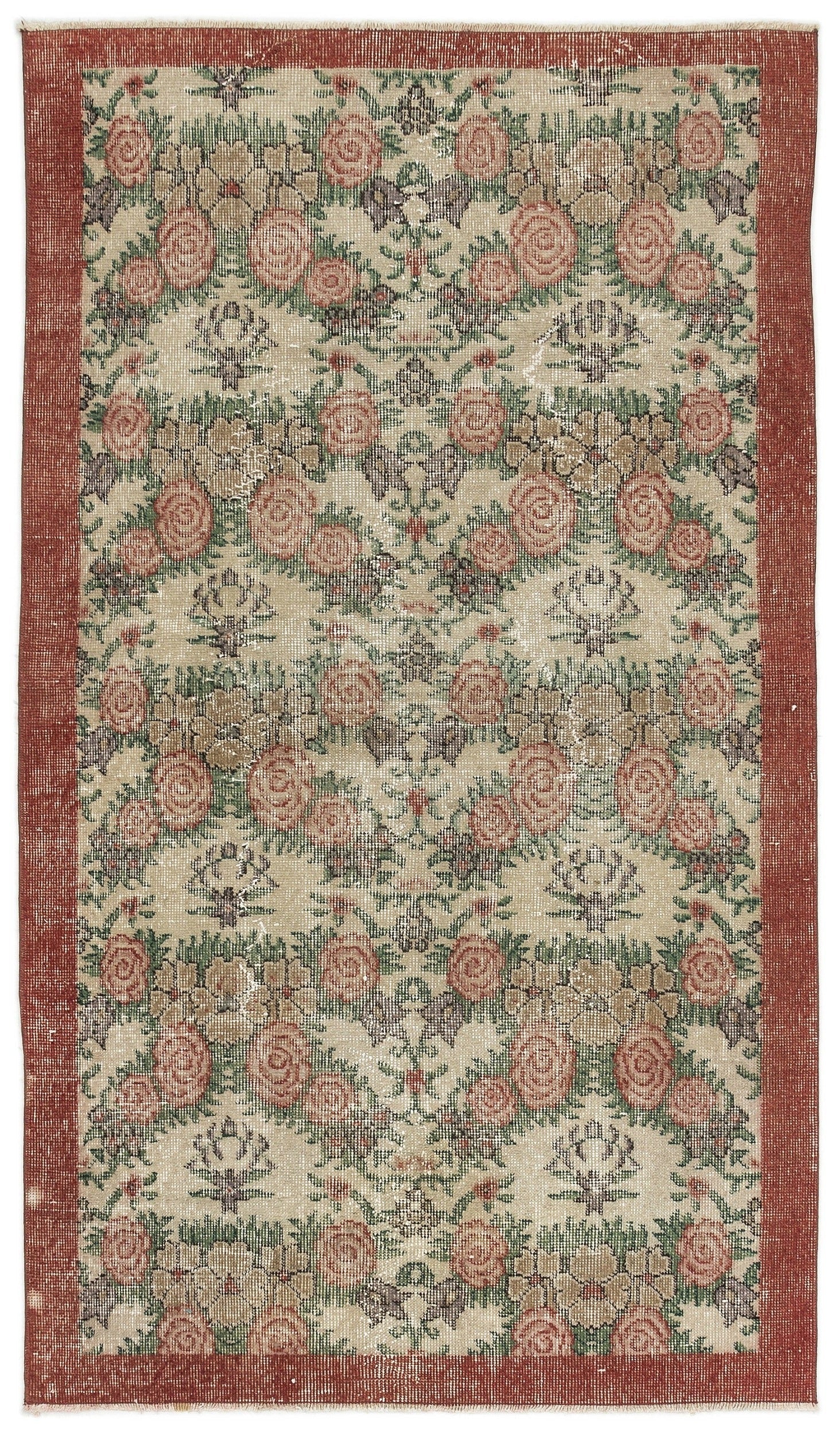 Atina Red Floral Wool Handmade Area Rug 3'9" x 6'7"