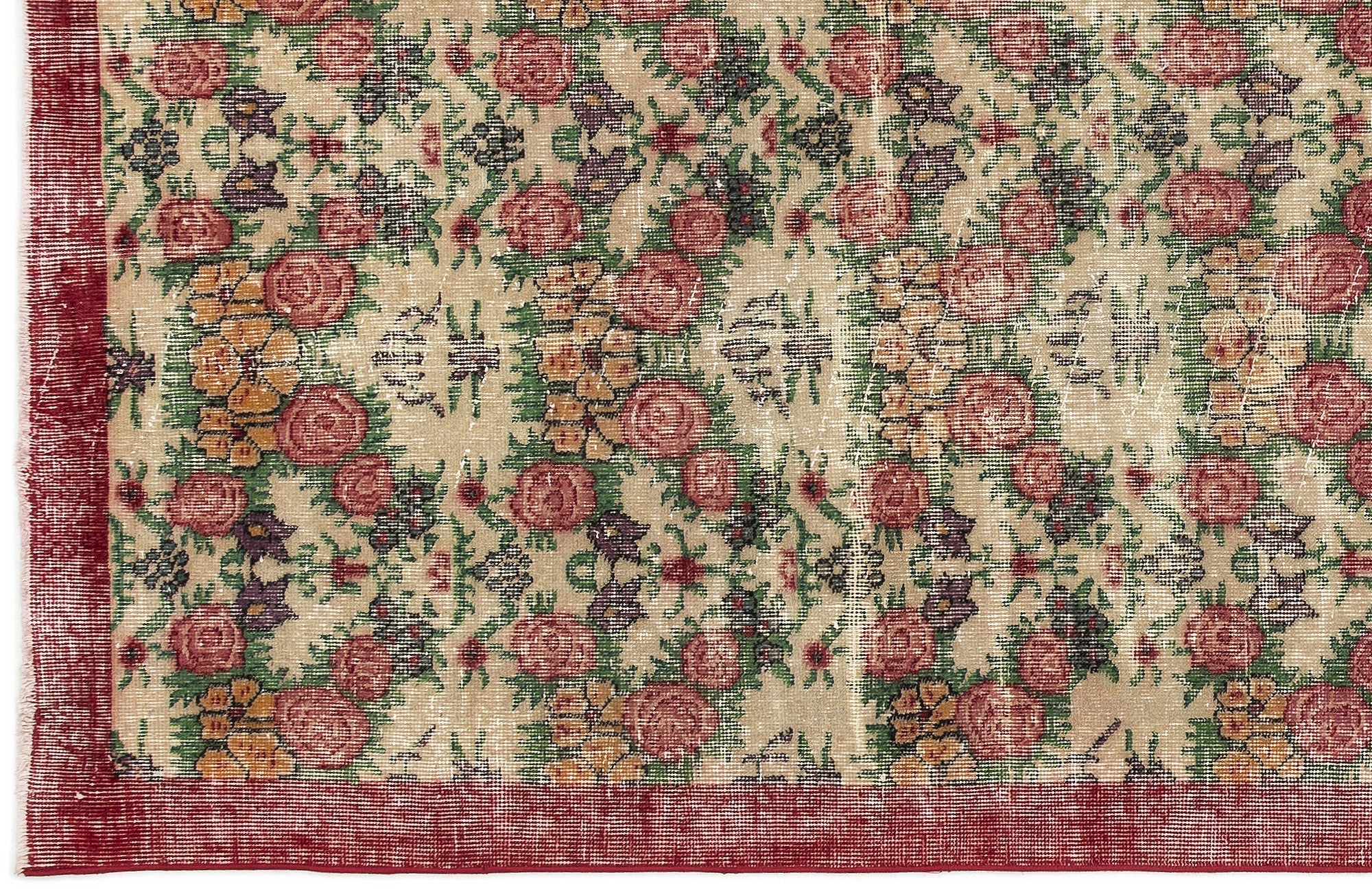 Atina Beige Vintage Wool Handmade Area Rug 3'8" x 6'5"