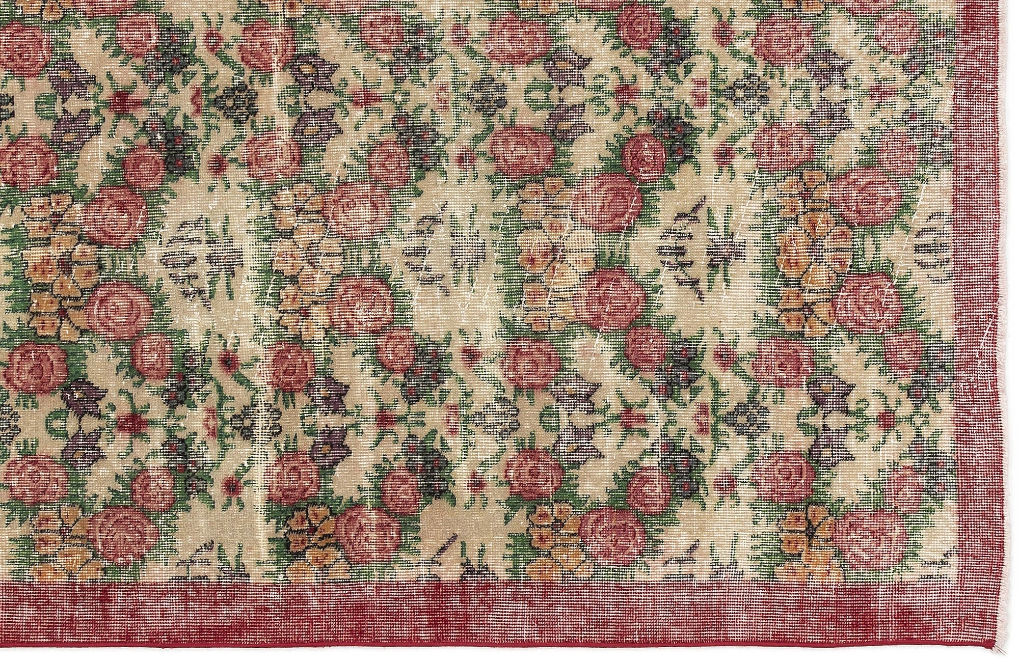 Atina Beige Vintage Wool Handmade Area Rug 3'8" x 6'5"