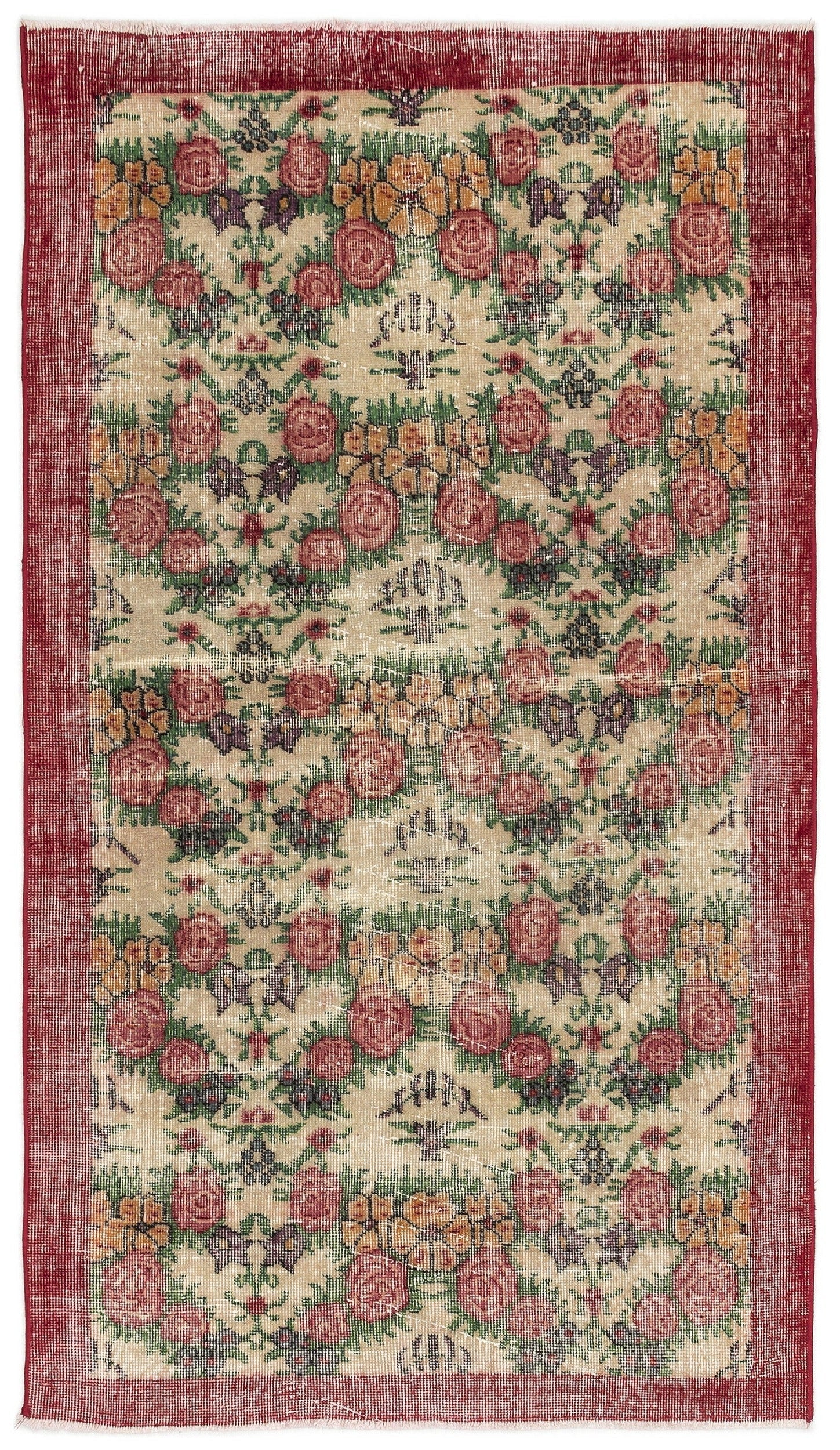 Atina Beige Vintage Wool Handmade Area Rug 3'8" x 6'5"