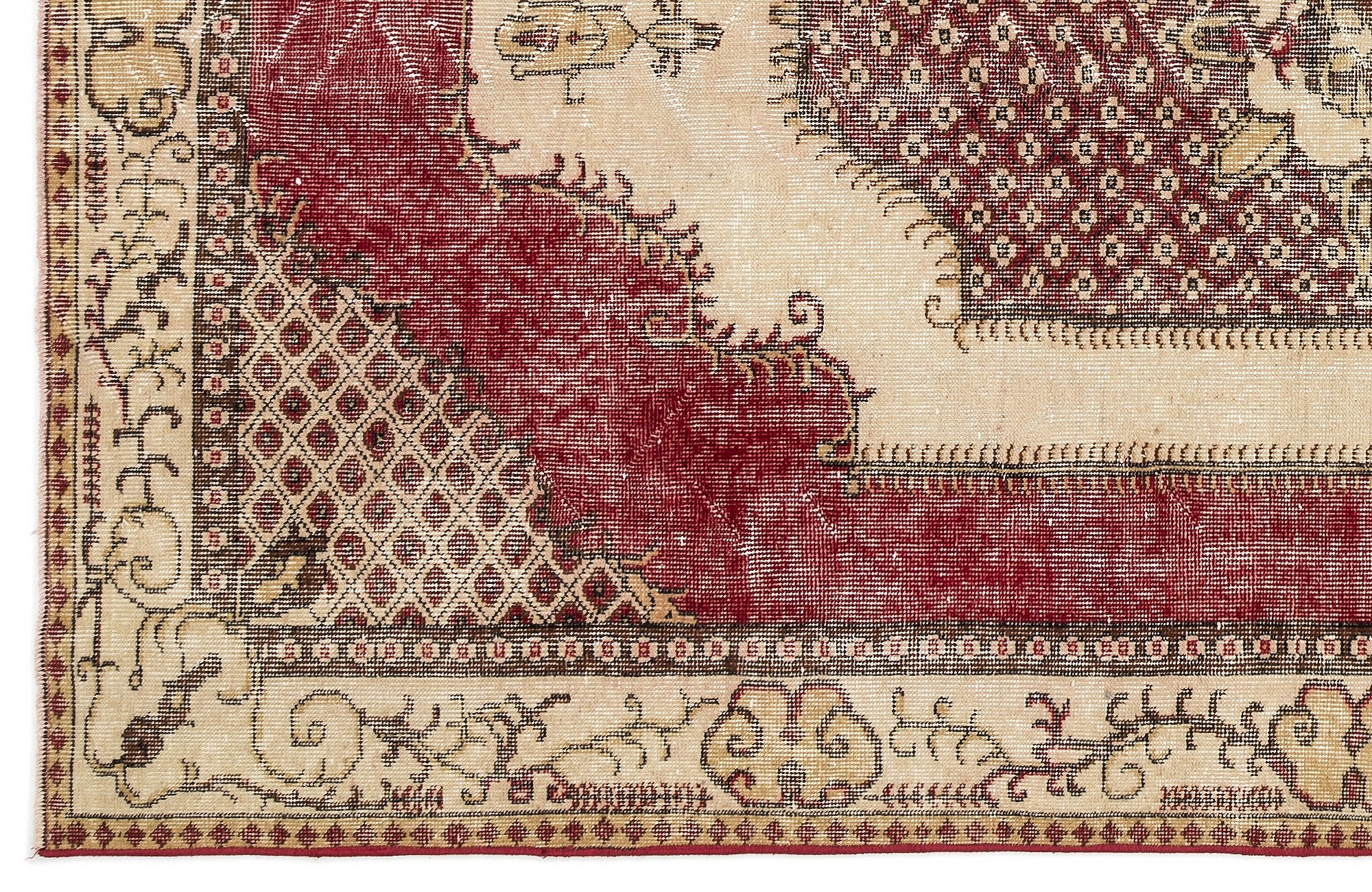 Atina Beige Vintage Wool Handmade Area Rug 5'8" x 9'4"