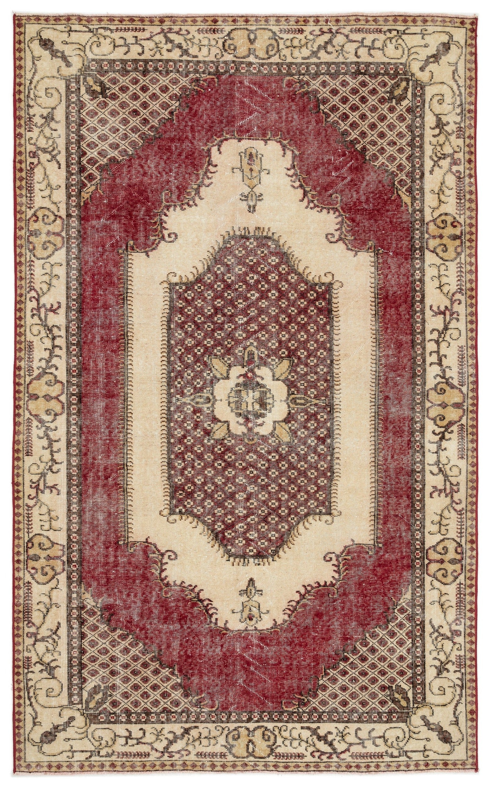 Atina Beige Vintage Wool Handmade Area Rug 5'8" x 9'4"