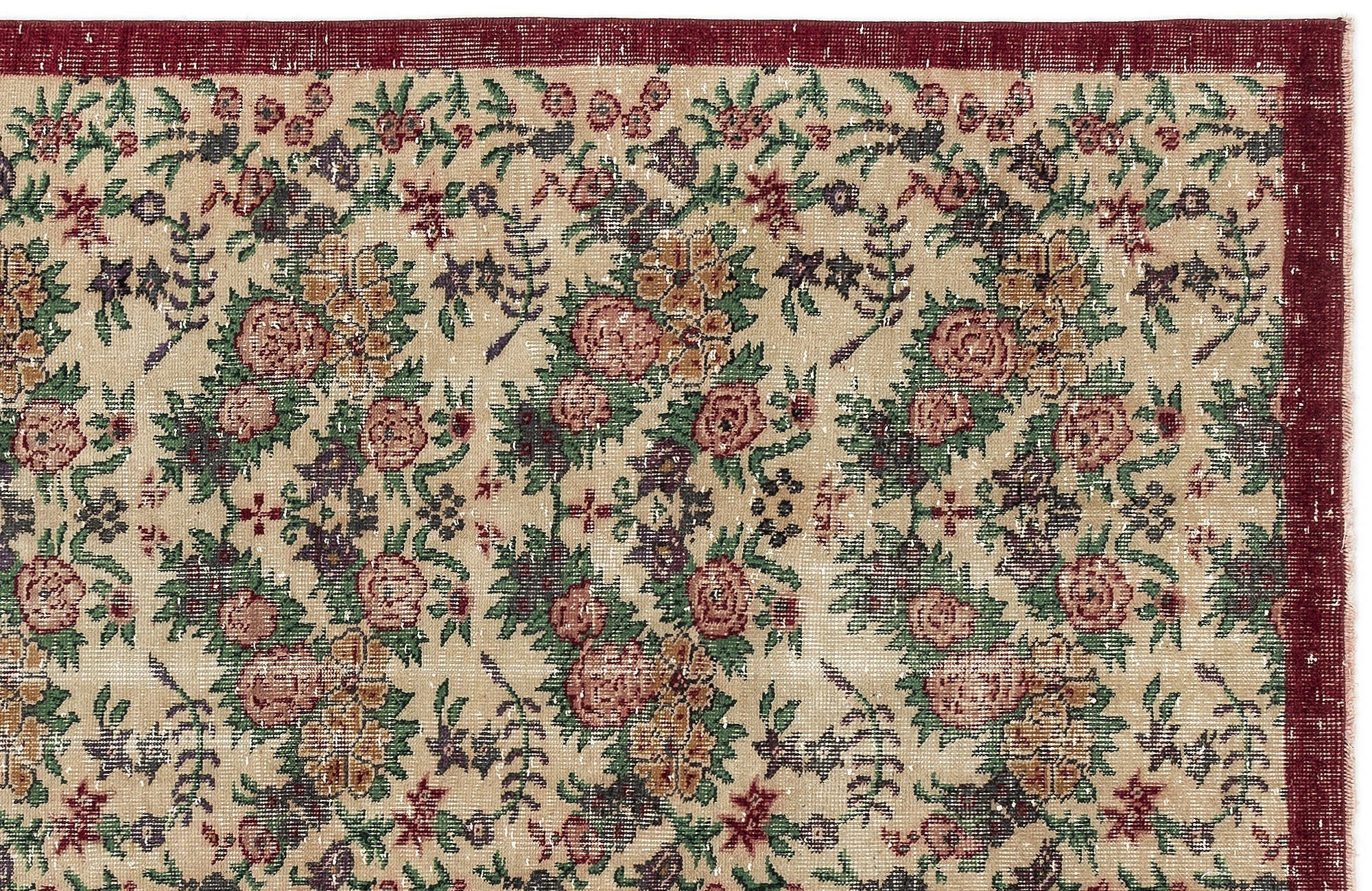 Atina Beige Vintage Wool Handmade Area Rug 3'6" x 7'2"