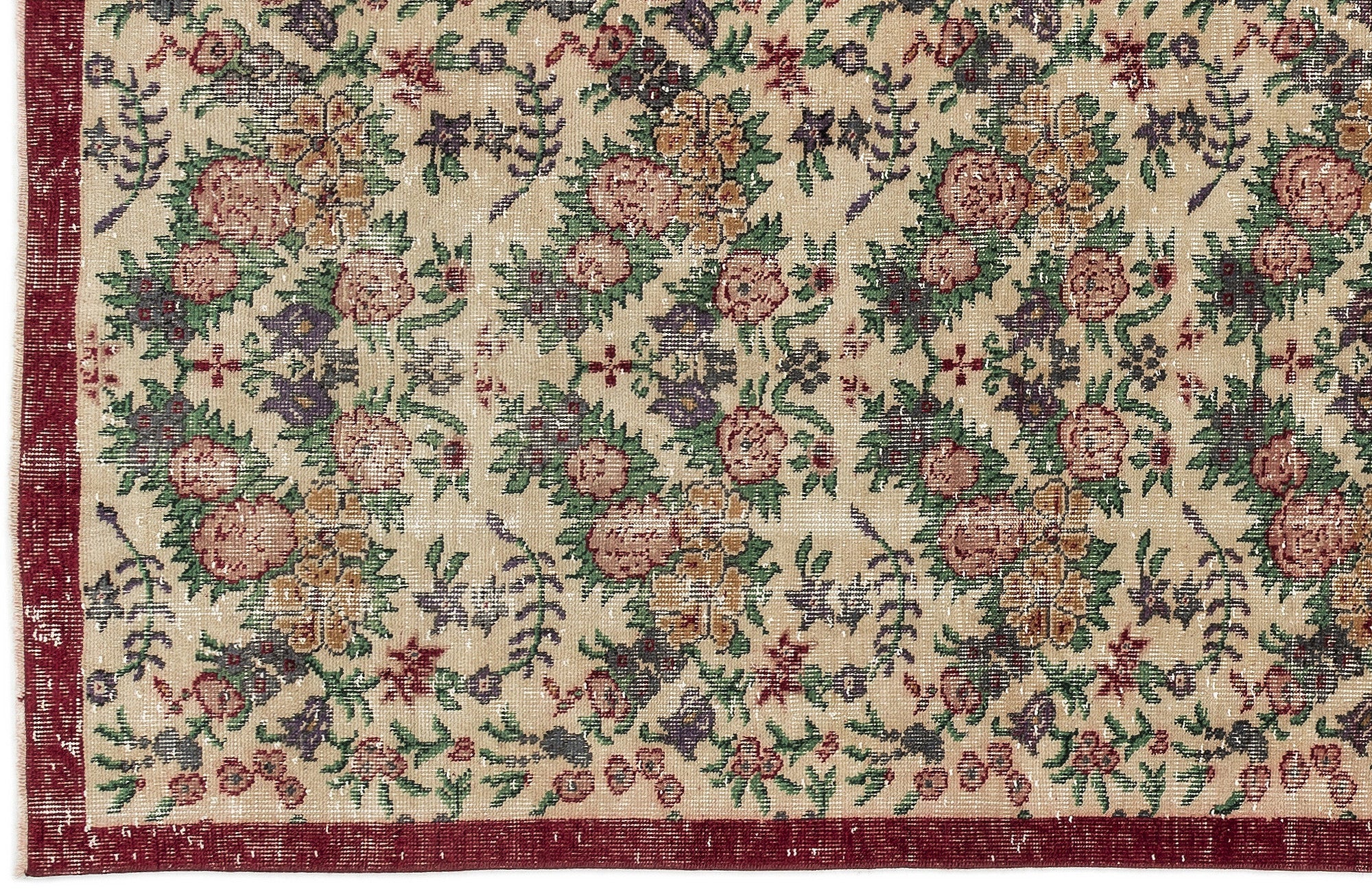 Atina Beige Vintage Wool Handmade Area Rug 3'6" x 7'2"