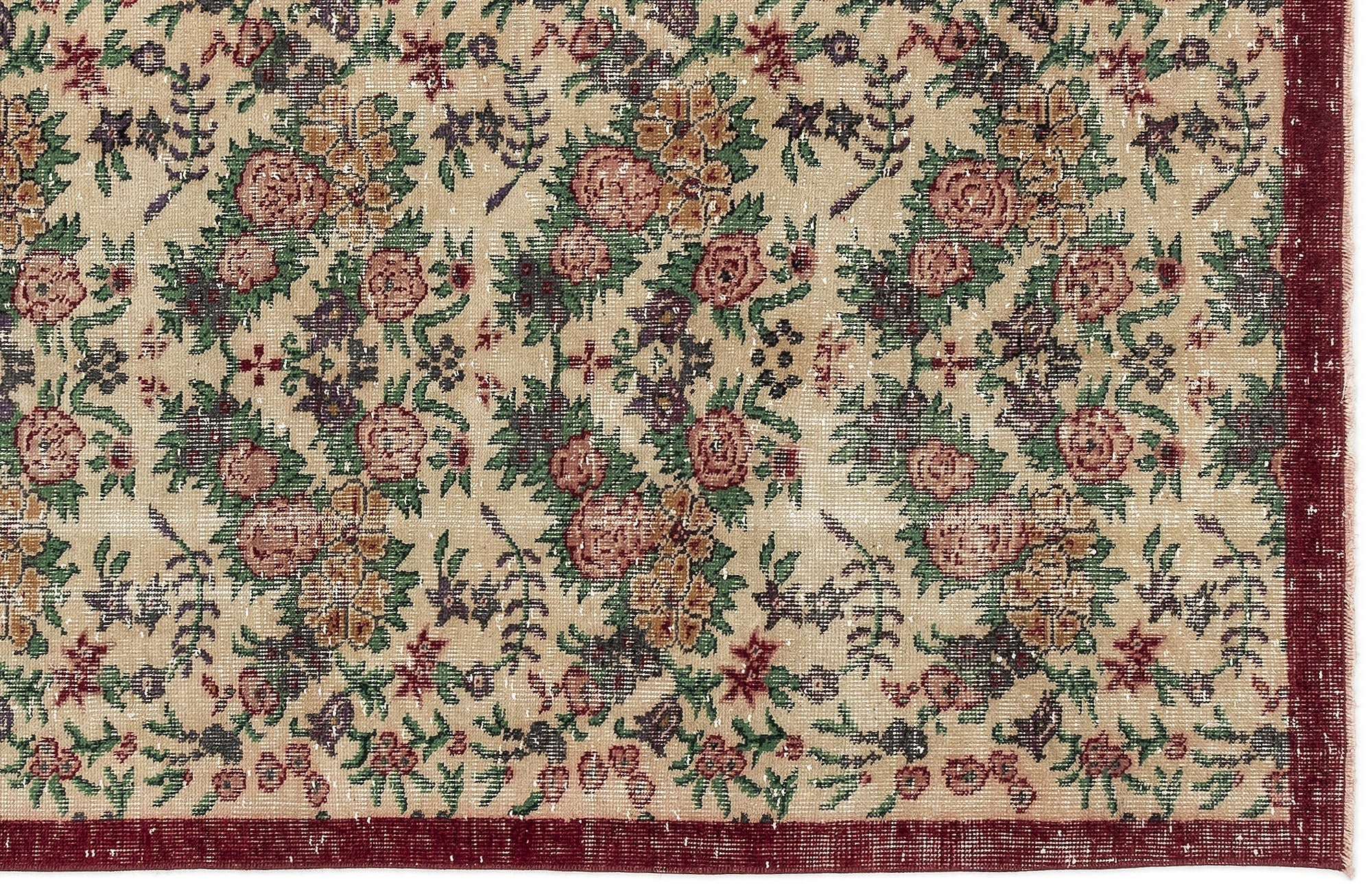 Atina Beige Vintage Wool Handmade Area Rug 3'6" x 7'2"