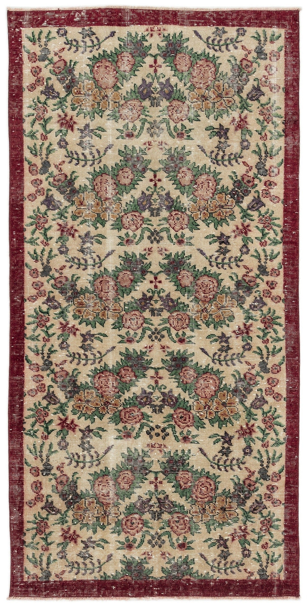 Atina Beige Vintage Wool Handmade Area Rug 3'6" x 7'2"