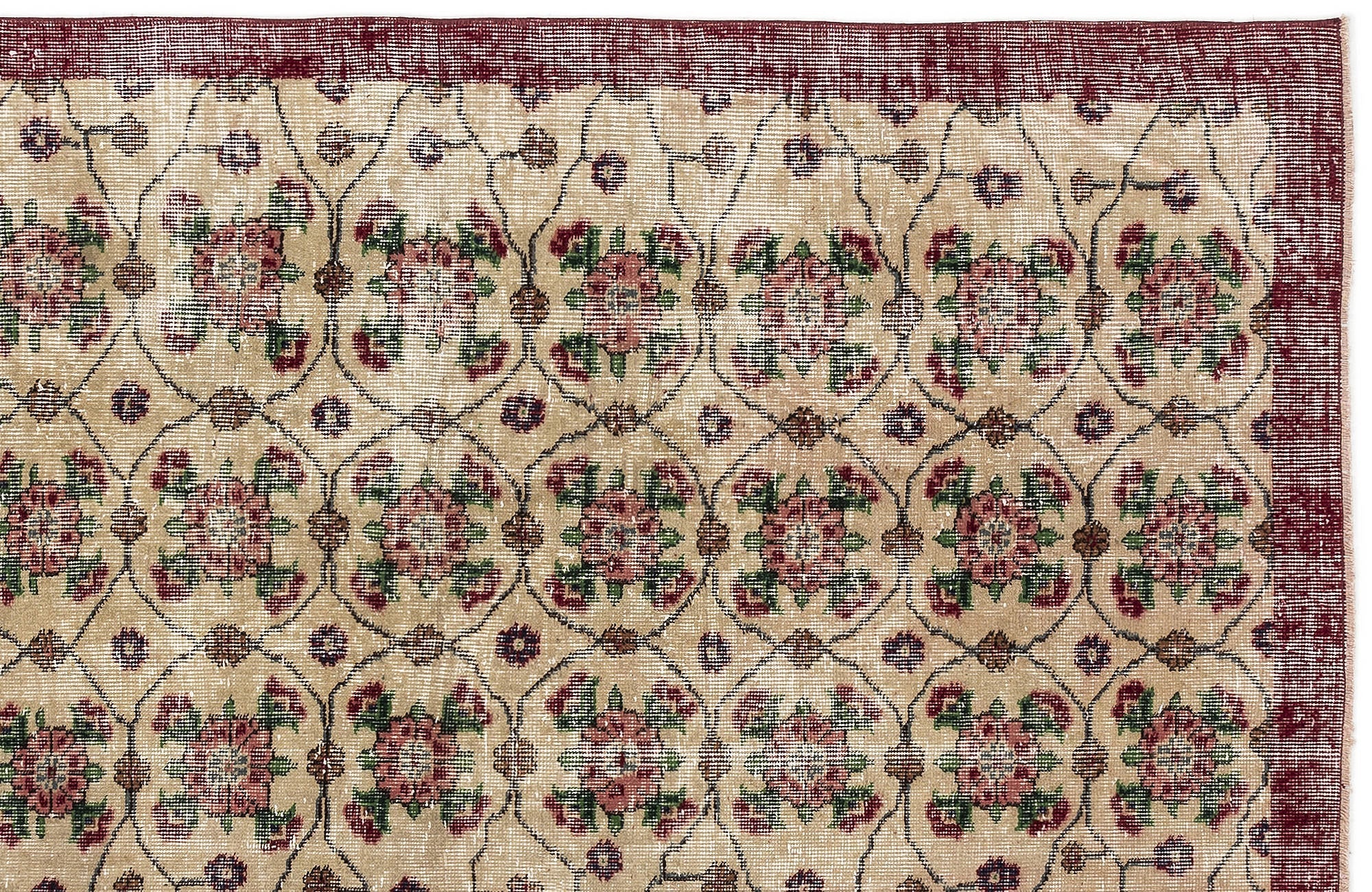 Atina Beige Vintage Wool Handmade Area Rug 3'6" x 6'7"