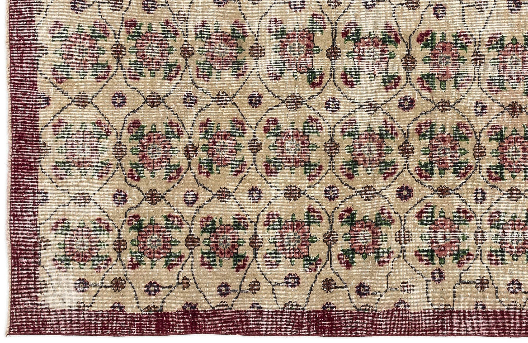 Atina Beige Vintage Wool Handmade Area Rug 3'6" x 6'7"