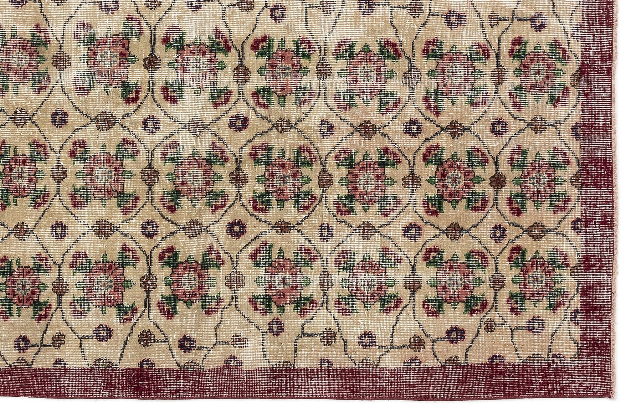 Atina Beige Vintage Wool Handmade Area Rug 3'6" x 6'7"