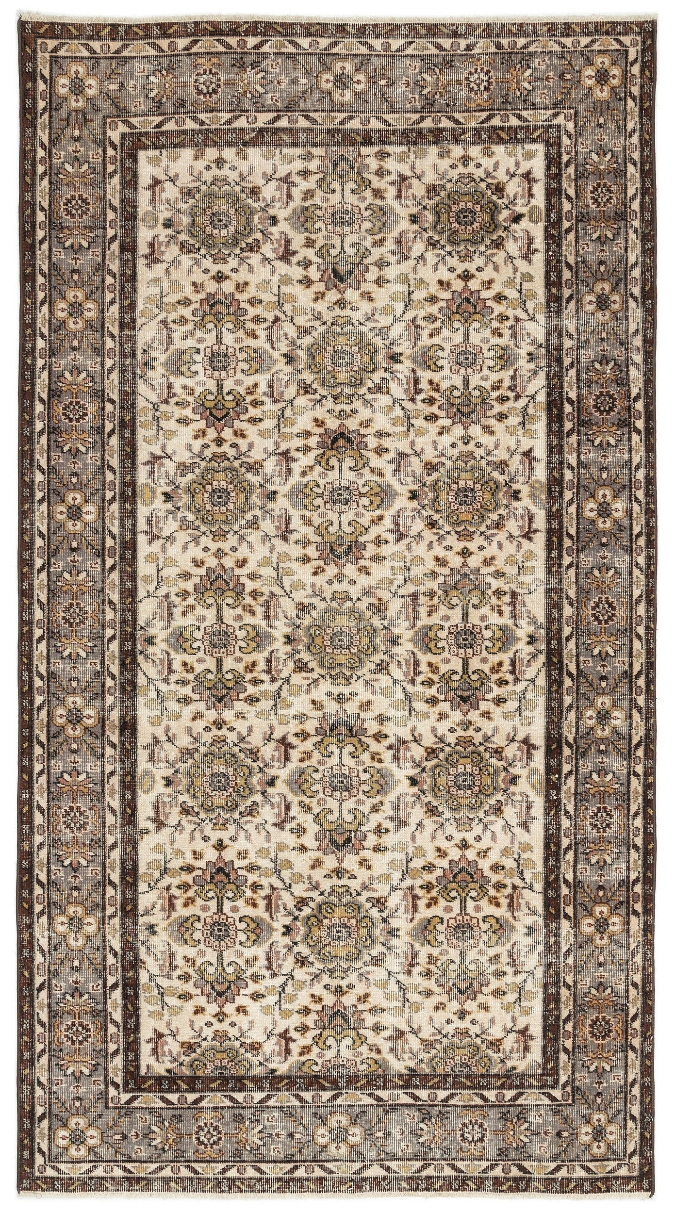 Atina Beige Vintage Wool Handmade Area Rug 4'8" x 8'6"