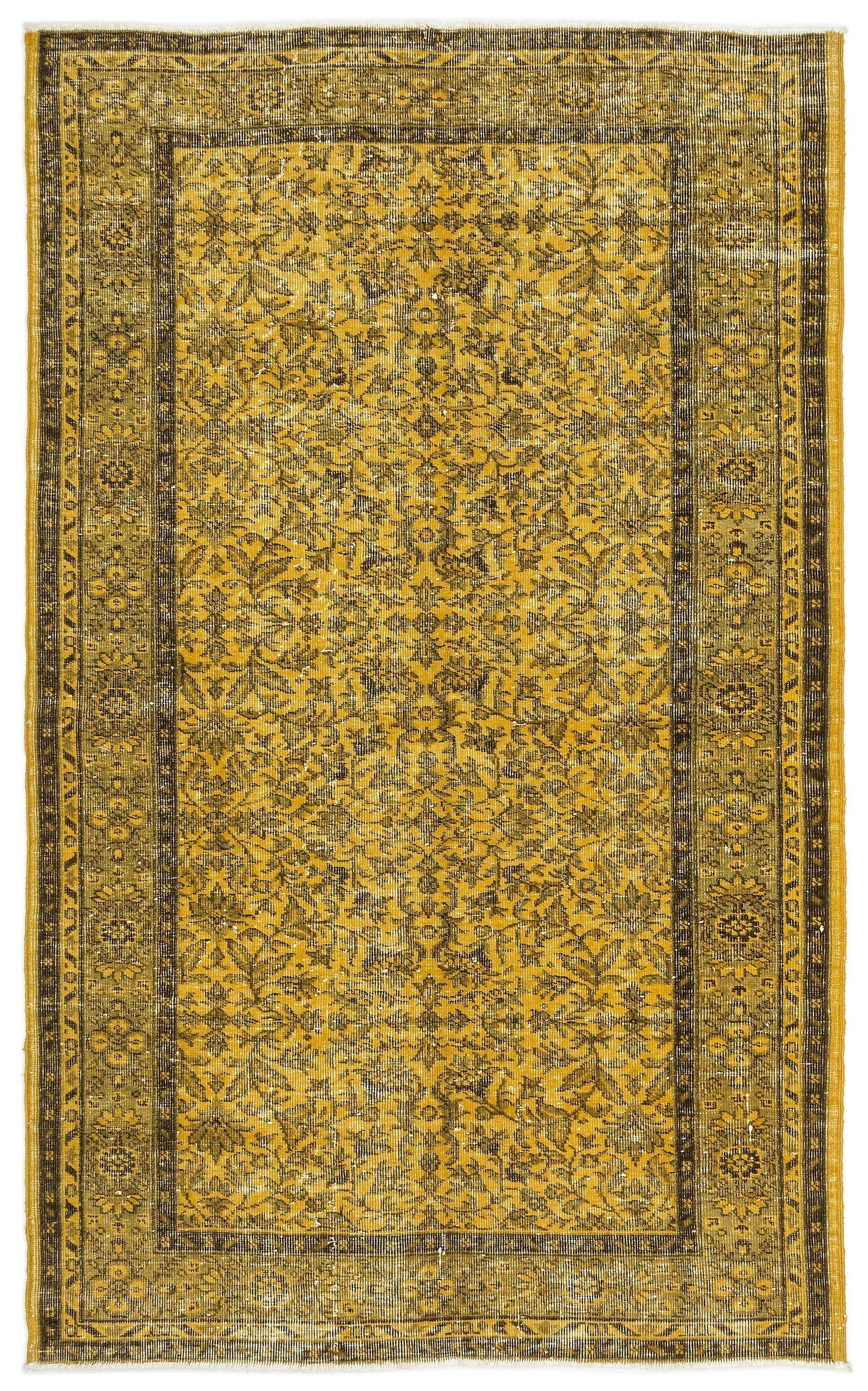 Atina Yellow Vintage Wool Handmade Area Rug 4'8" x 7'7"