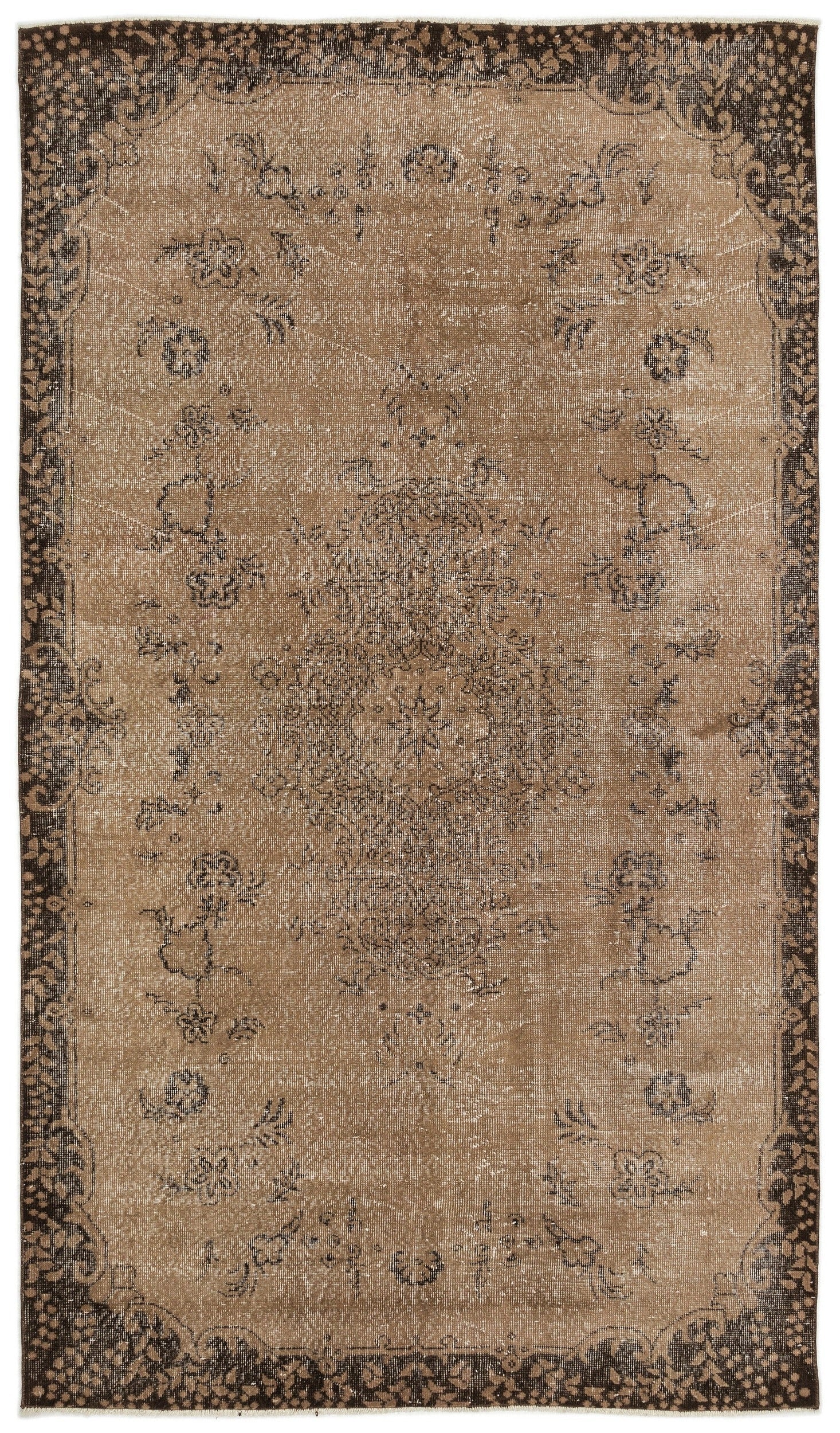 Atina Brown Vintage Wool Handmade Area Rug 5'6" x 9'5"