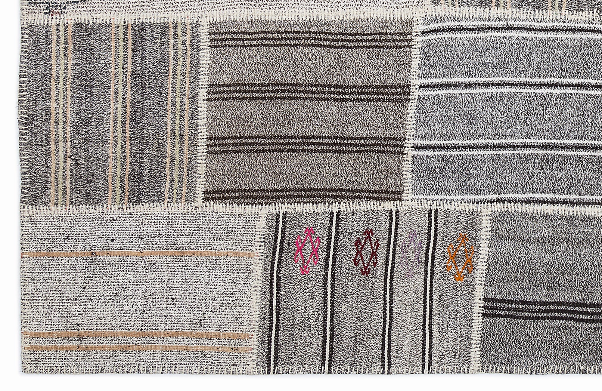 Teselya 1248 Beige Striped Wool Handmade Area Rug 5'3" x 7'7"