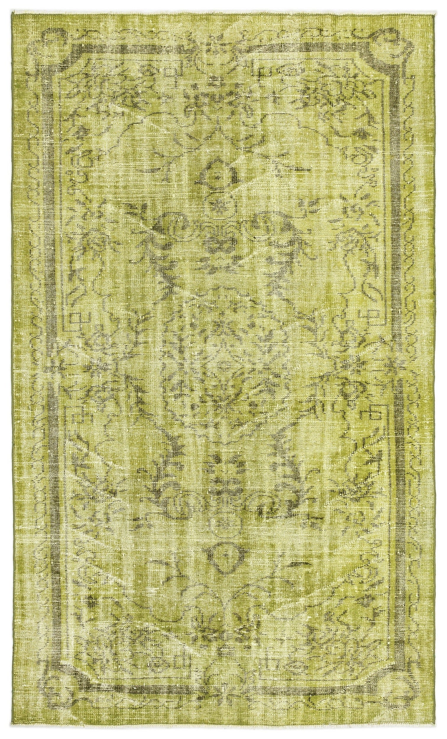 Atina Yellow Vintage Wool Handmade Area Rug 5'2" x 8'7"