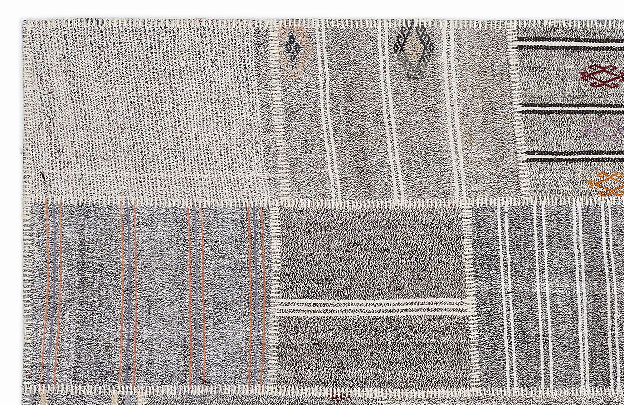 Teselya 1250 Grey Striped Wool Handmade Area Rug 5'3" x 7'7"