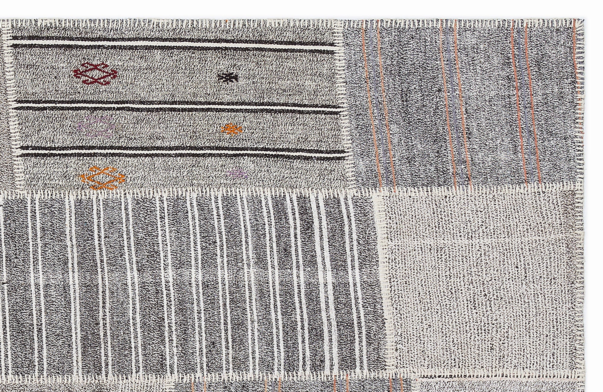 Teselya 1250 Grey Striped Wool Handmade Area Rug 5'3" x 7'7"