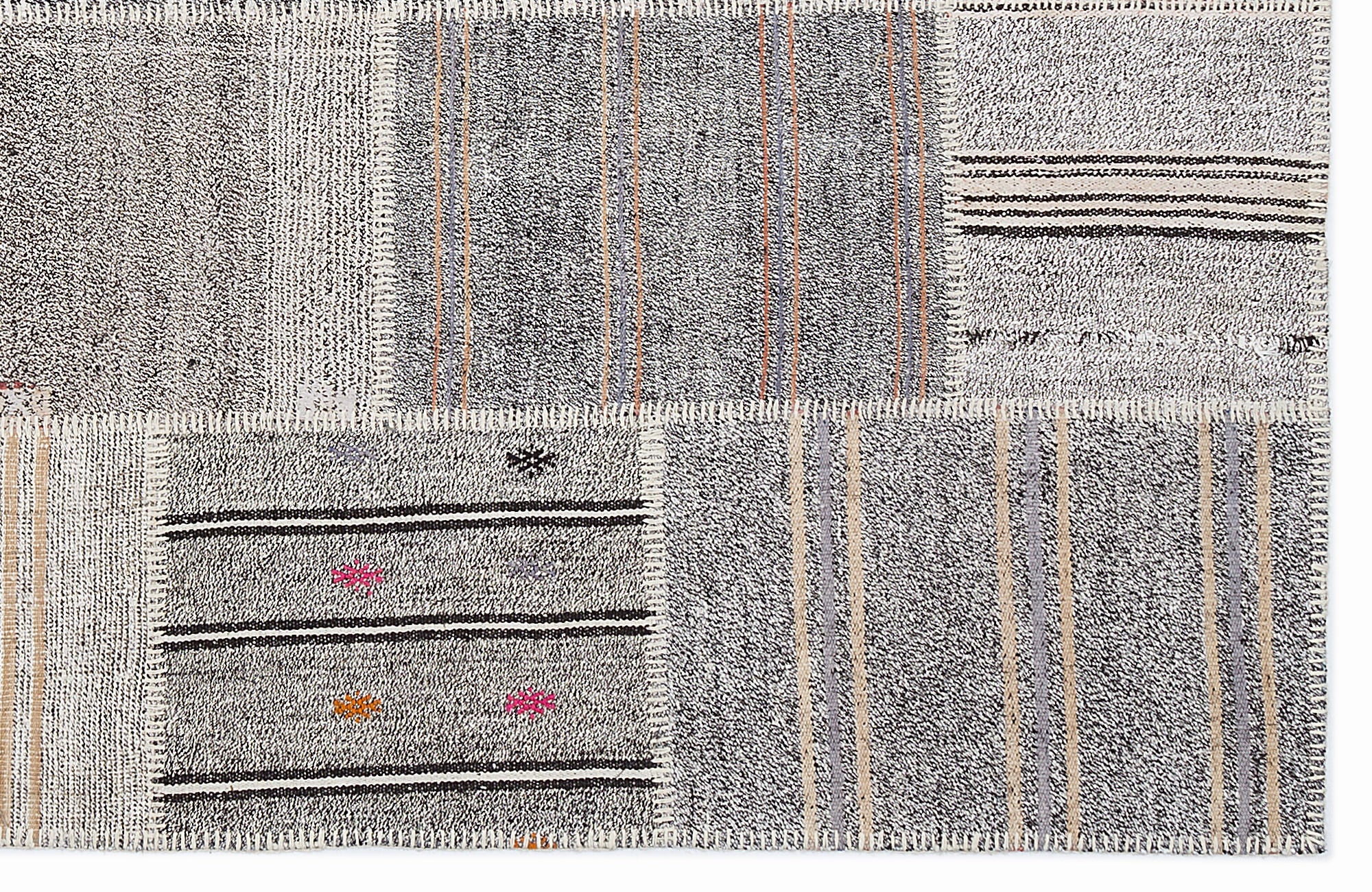 Teselya 1250 Grey Striped Wool Handmade Area Rug 5'3" x 7'7"