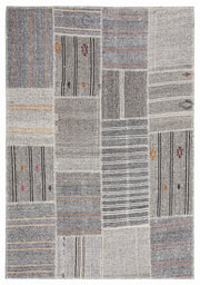 Teselya 1250 Grey Striped Wool Handmade Area Rug 5'3" x 7'7"