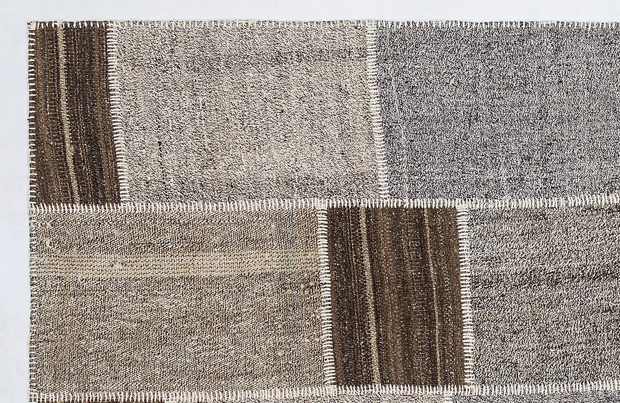 Teselya 1251 Grey Striped Wool Handmade Area Rug 5'3" x 7'7"