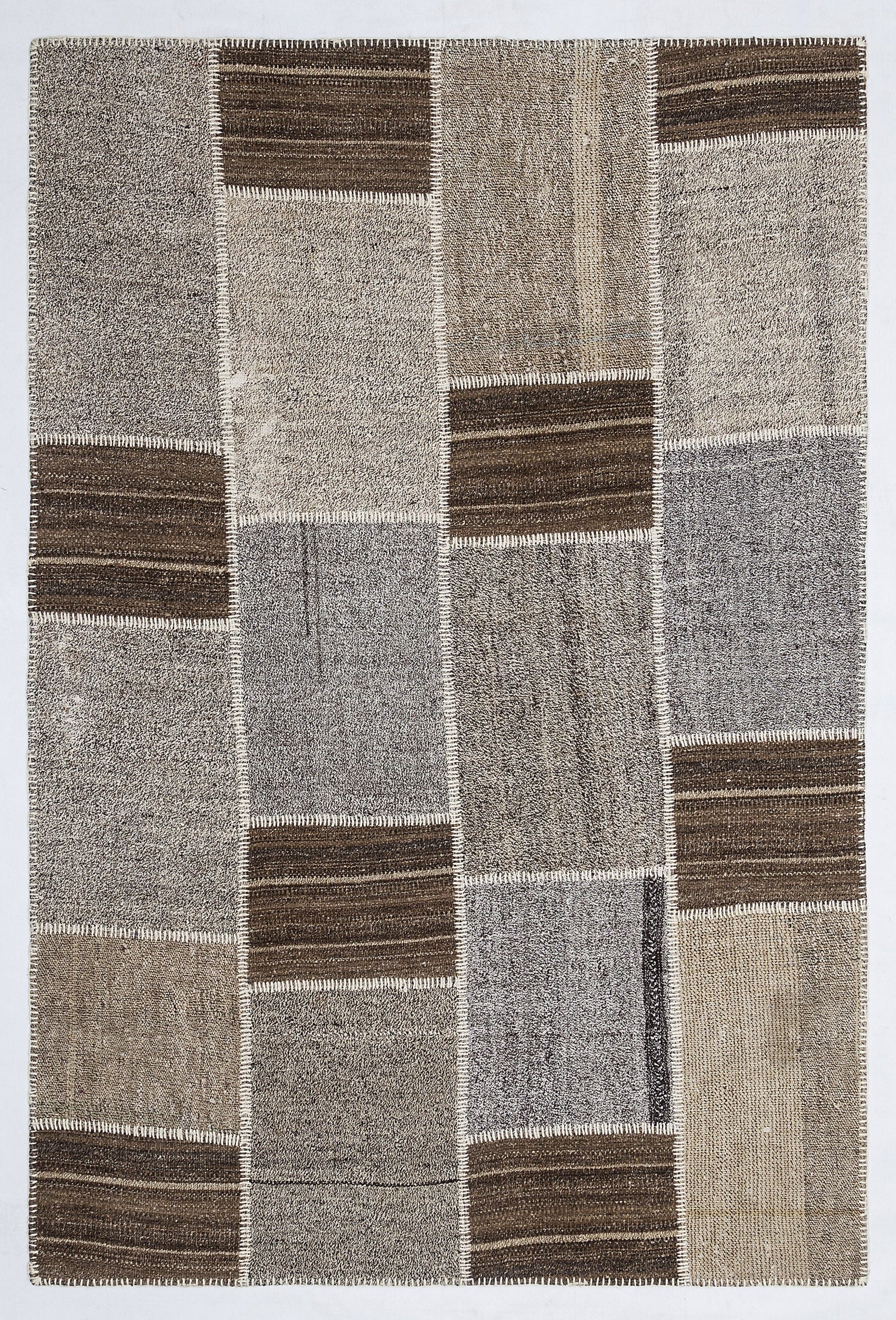 Teselya 1251 Grey Striped Wool Handmade Area Rug 5'3" x 7'7"