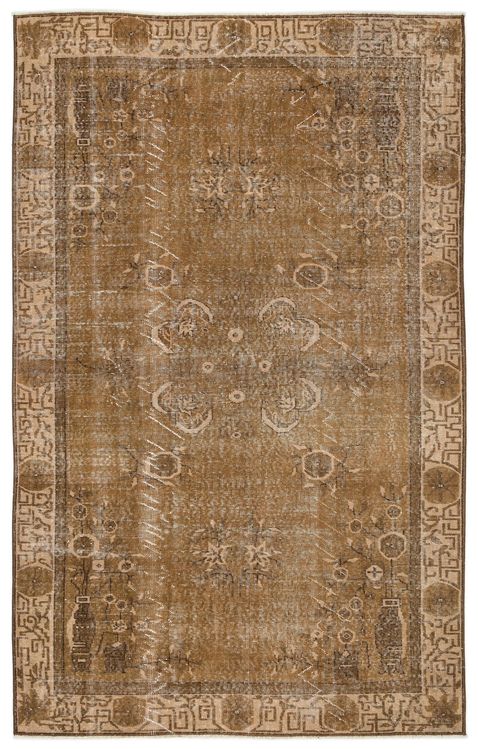 Atina Brown Vintage Wool Handmade Area Rug 5'9" x 9'2"