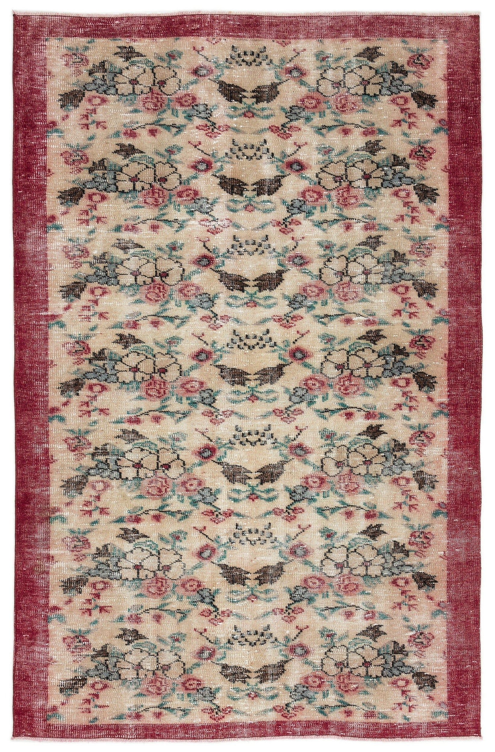 Atina Beige Vintage Wool Handmade Area Rug 5'8" x 7'8"