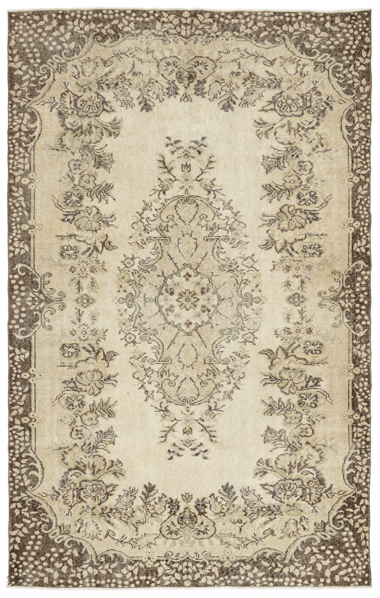 Atina Beige Vintage Wool Handmade Area Rug 5'10" x 9'4"