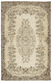 Atina Beige Vintage Wool Handmade Area Rug 5'10" x 9'4"