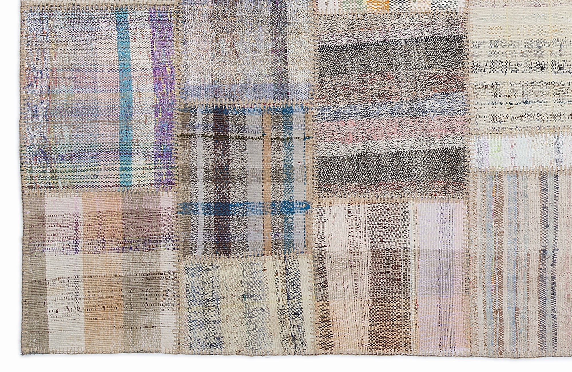 Teselya 1255 Beige Striped Wool Handmade Area Rug 5'3" x 7'7"