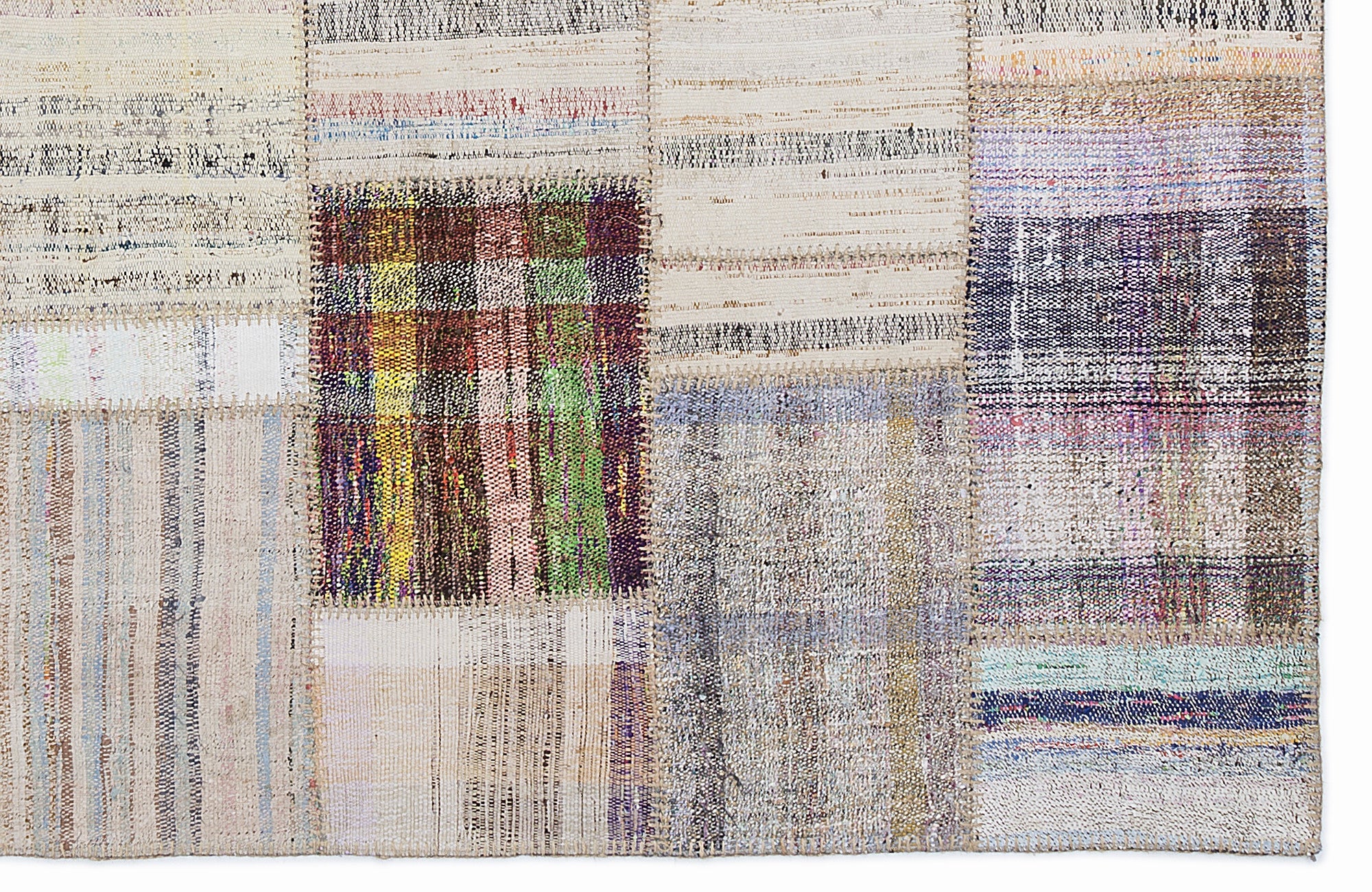 Teselya 1255 Beige Striped Wool Handmade Area Rug 5'3" x 7'7"
