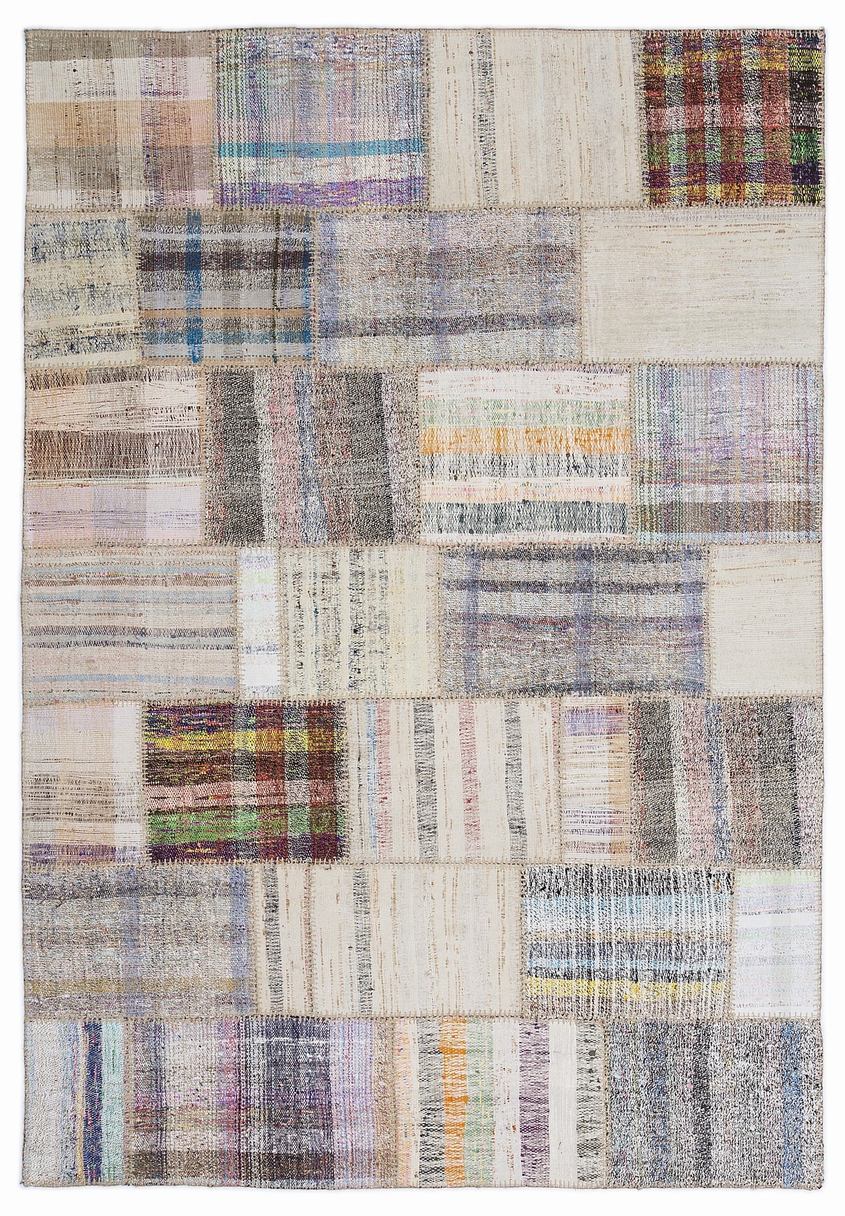 Teselya 1255 Beige Striped Wool Handmade Area Rug 5'3" x 7'7"