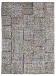 Teselya 1256 Brown Striped Wool Handmade Area Rug 5'3" x 7'7"
