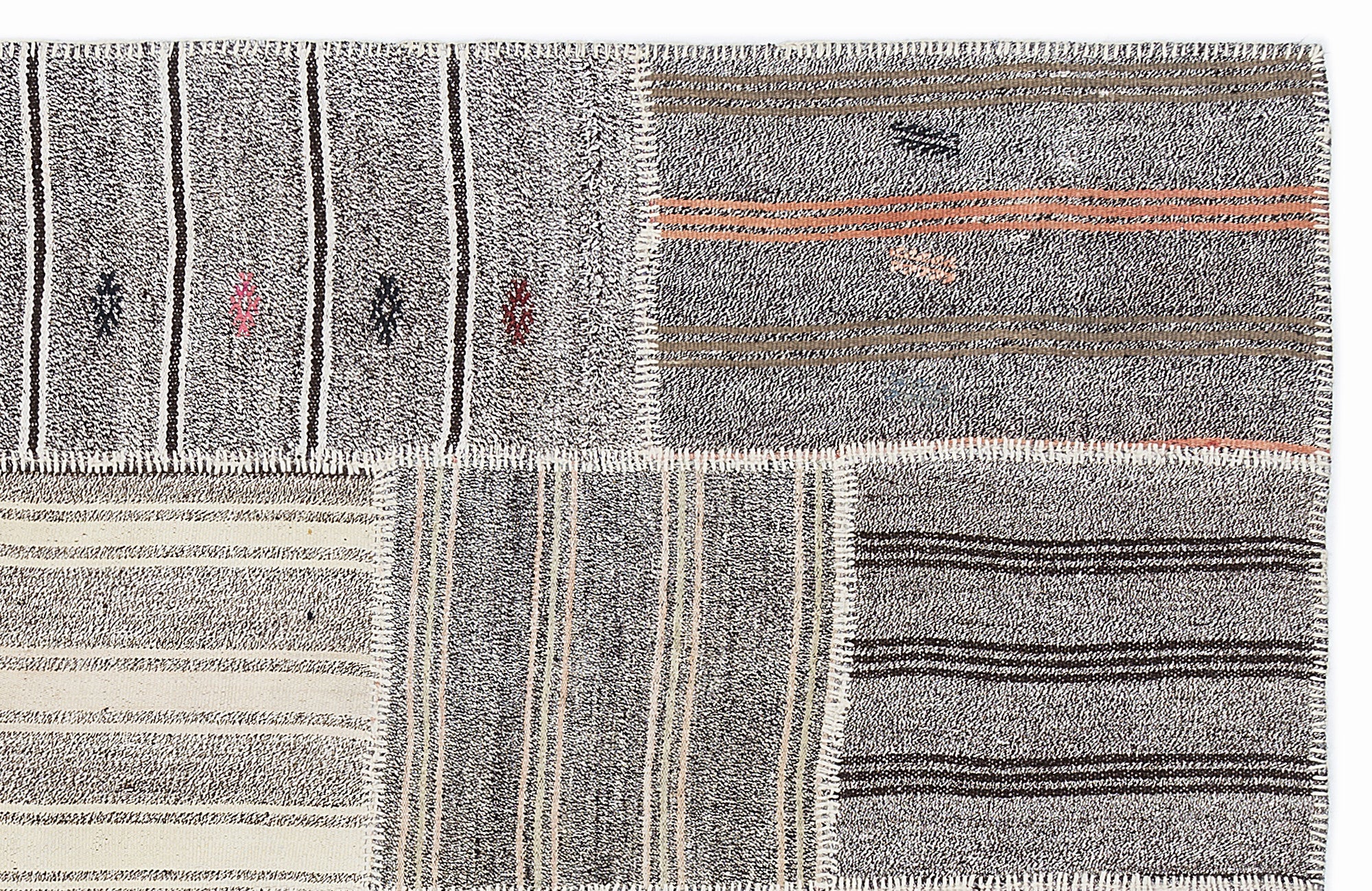 Teselya 1257 Beige Striped Wool Handmade Area Rug 5'3" x 7'7"