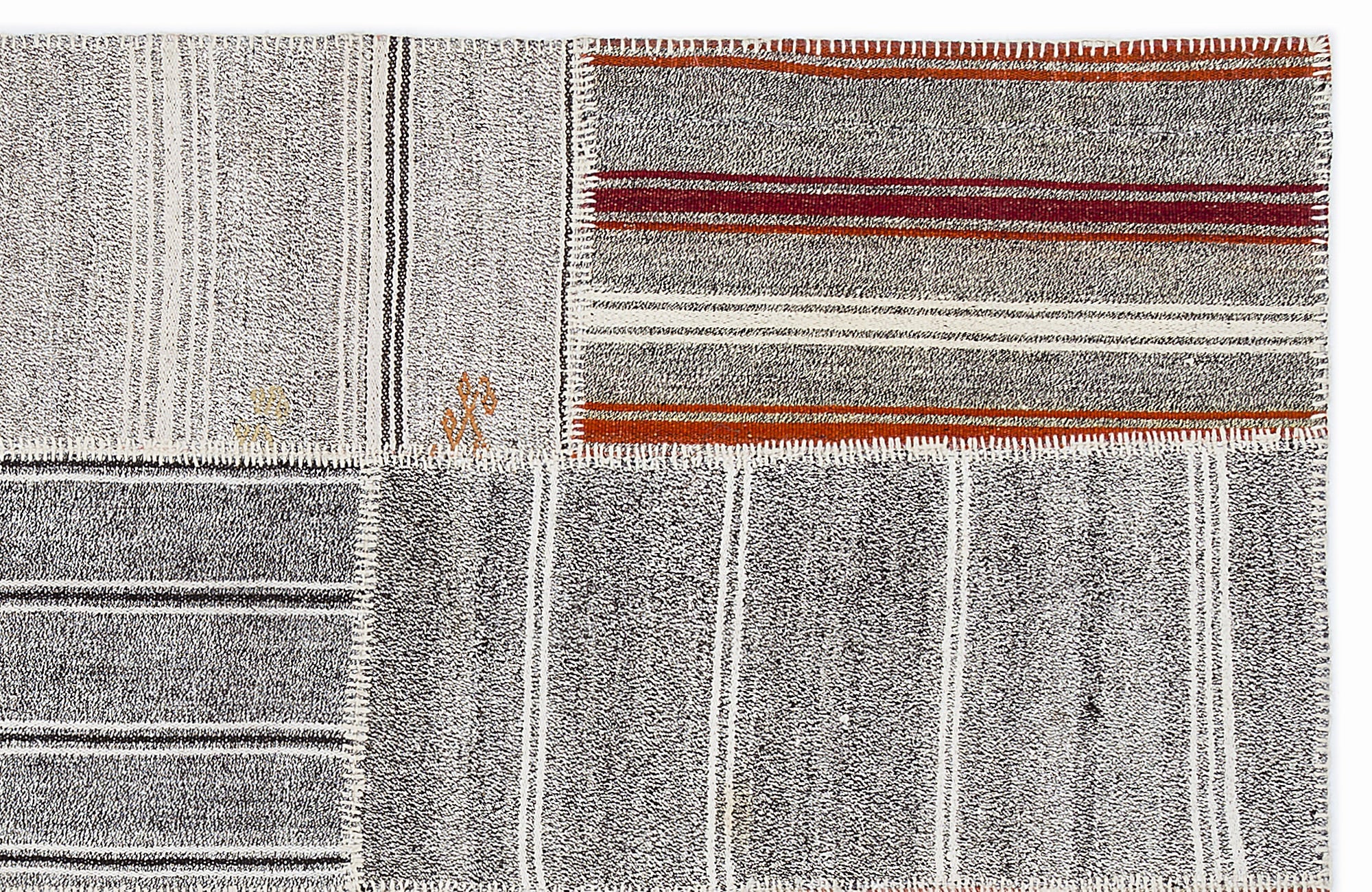 Teselya 1258 Grey Striped Wool Handmade Area Rug 5'3" x 7'7"