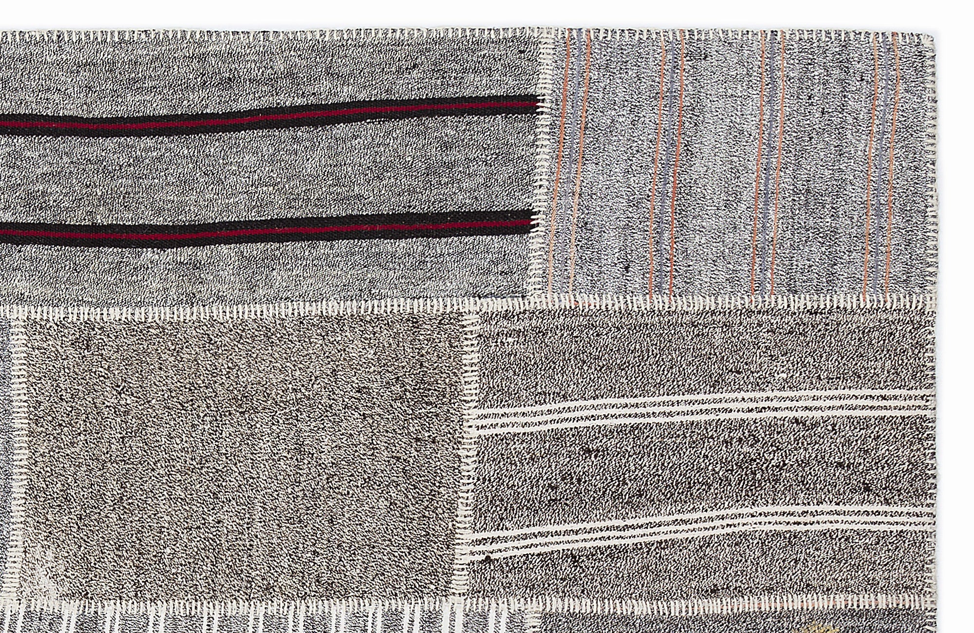 Teselya 1259 Grey Striped Wool Handmade Area Rug 5'3" x 7'7"