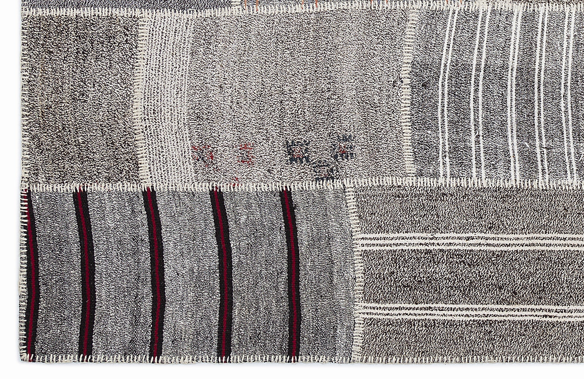 Teselya 1259 Grey Striped Wool Handmade Area Rug 5'3" x 7'7"