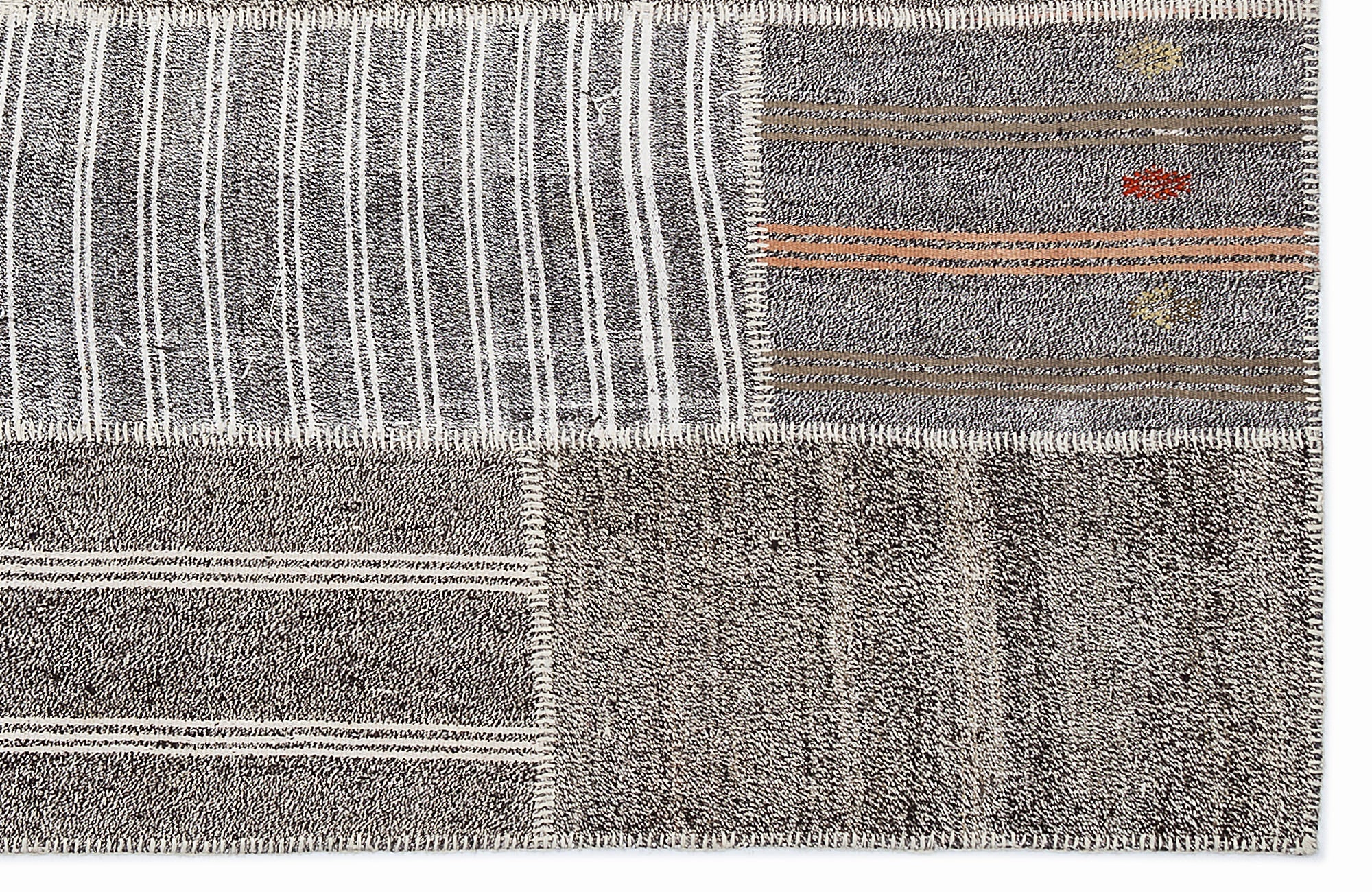 Teselya 1259 Grey Striped Wool Handmade Area Rug 5'3" x 7'7"