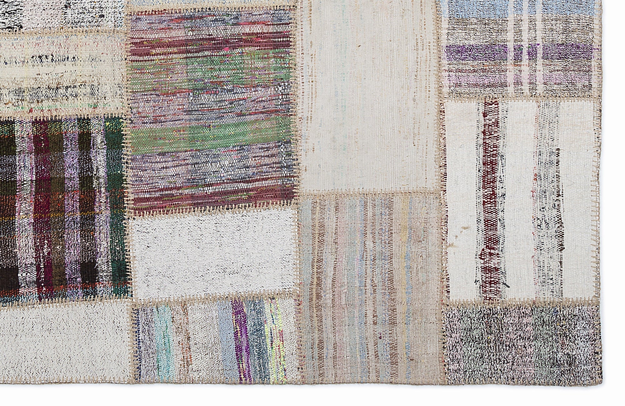 Teselya 1260 Beige Striped Wool Handmade Area Rug 5'3" x 7'7"