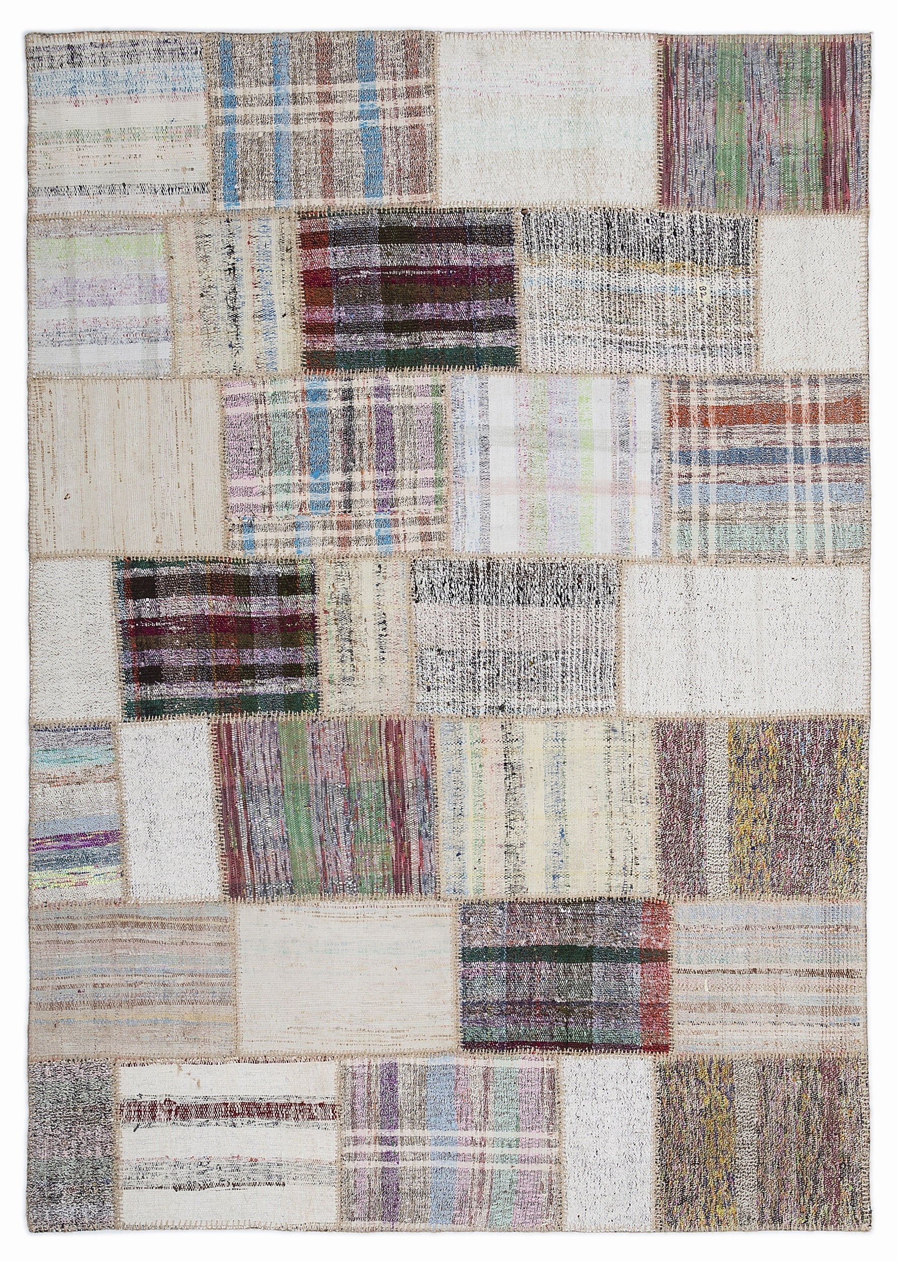 Teselya 1260 Beige Striped Wool Handmade Area Rug 5'3" x 7'7"
