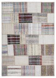 Teselya 1260 Beige Striped Wool Handmade Area Rug 5'3" x 7'7"