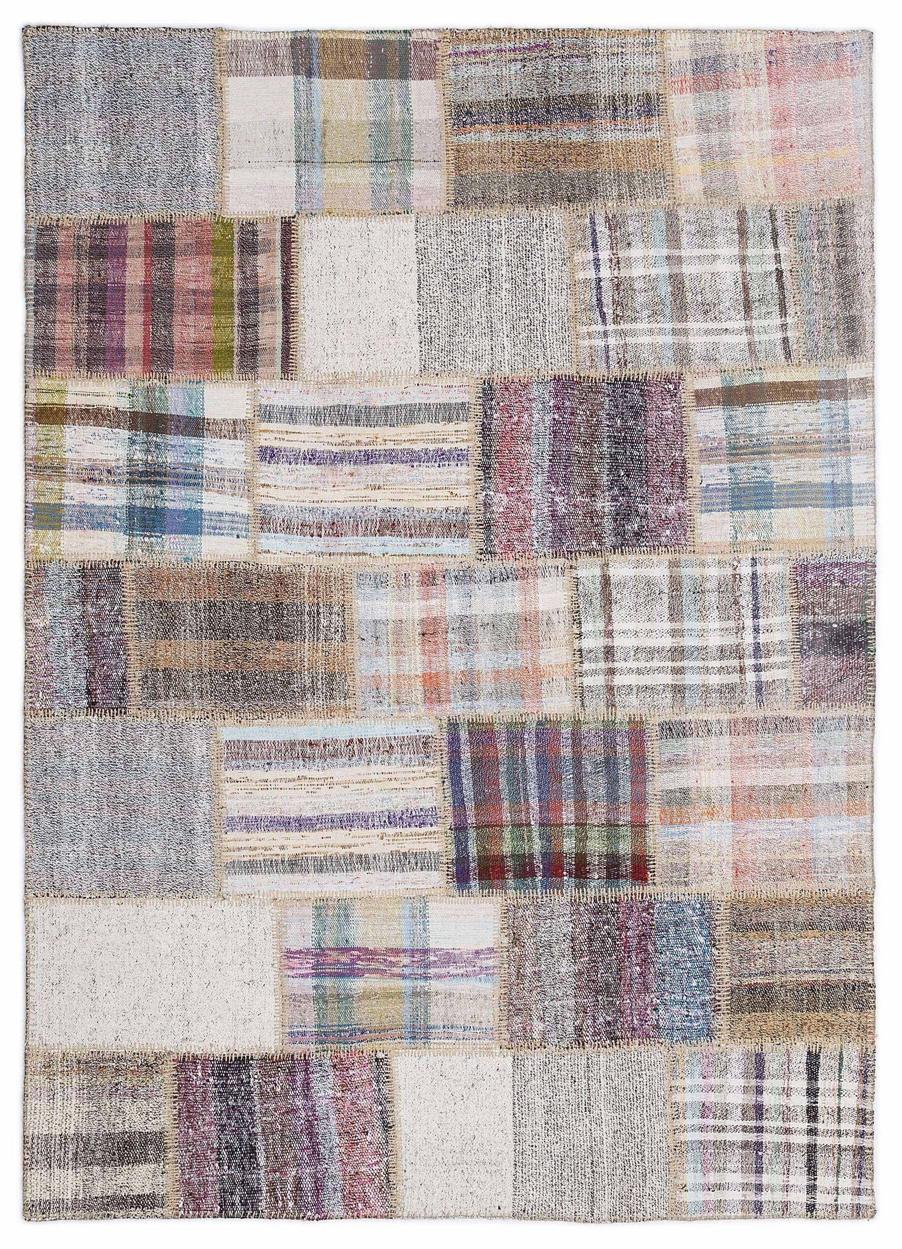 Teselya 1264 Beige Striped Wool Handmade Area Rug 5'3" x 7'7"