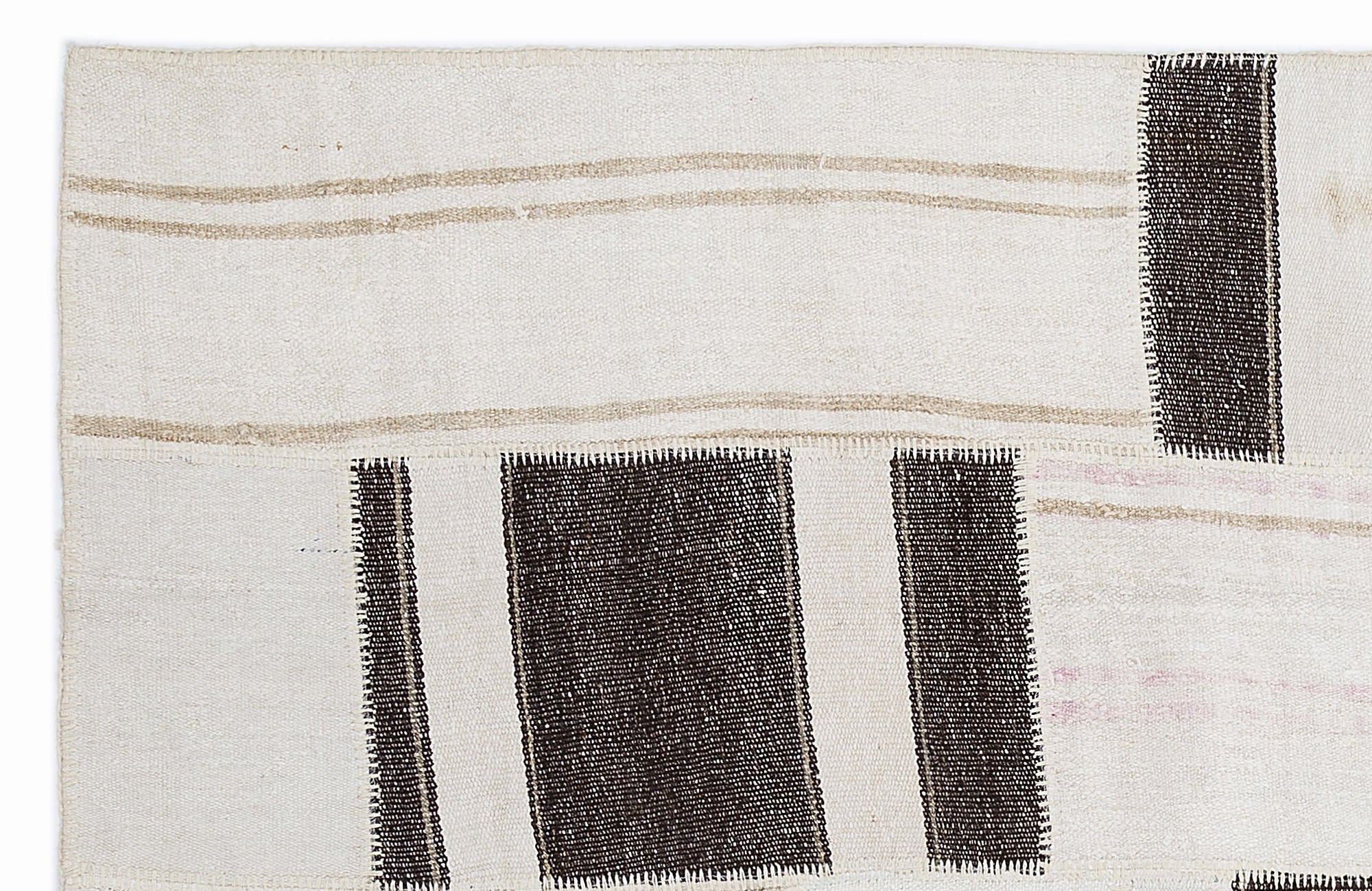 Teselya 1266 Beige Striped Wool Handmade Area Rug 5'3" x 7'7"