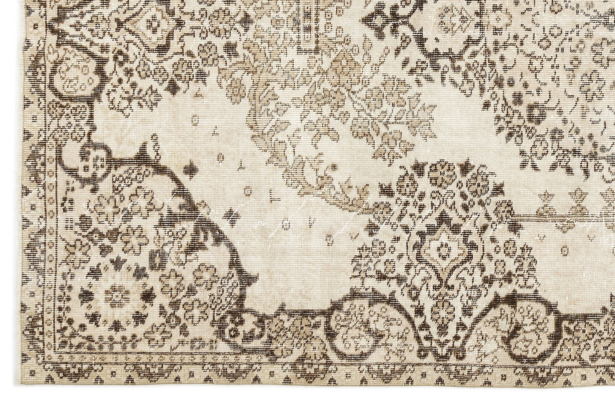 Atina Beige Vintage Wool Handmade Area Rug 5'7" x 9'9"